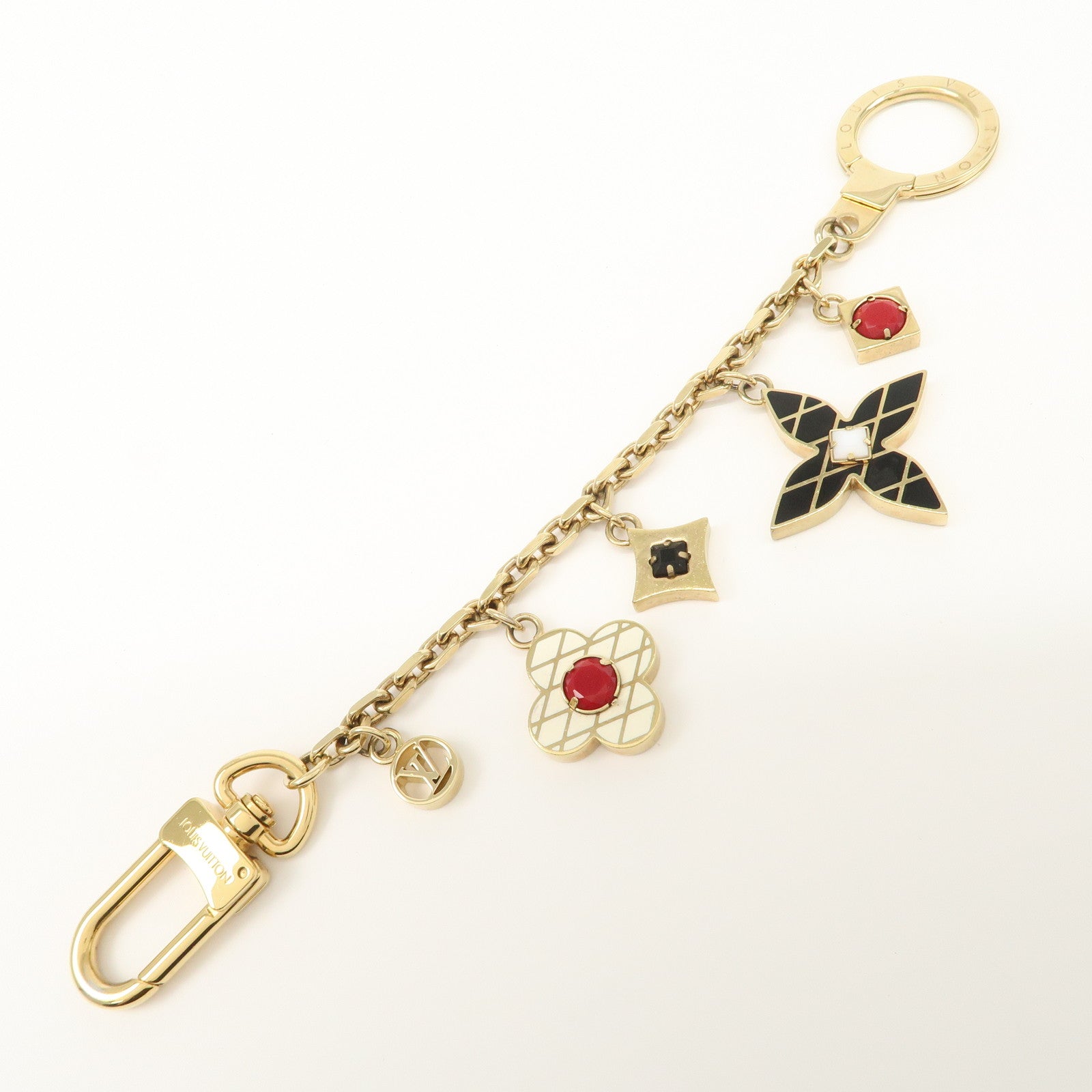 Louis Vuitton Malletage Flowers GP Metal Key Ring Black Gold M67384