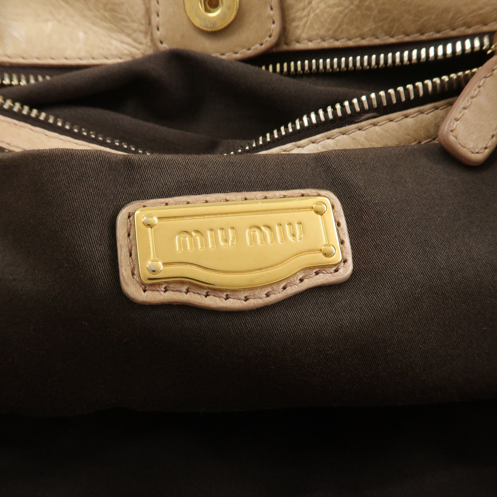 MIU MIU Leather 2Way Bag Hand Bag Shoulder Bag Beige