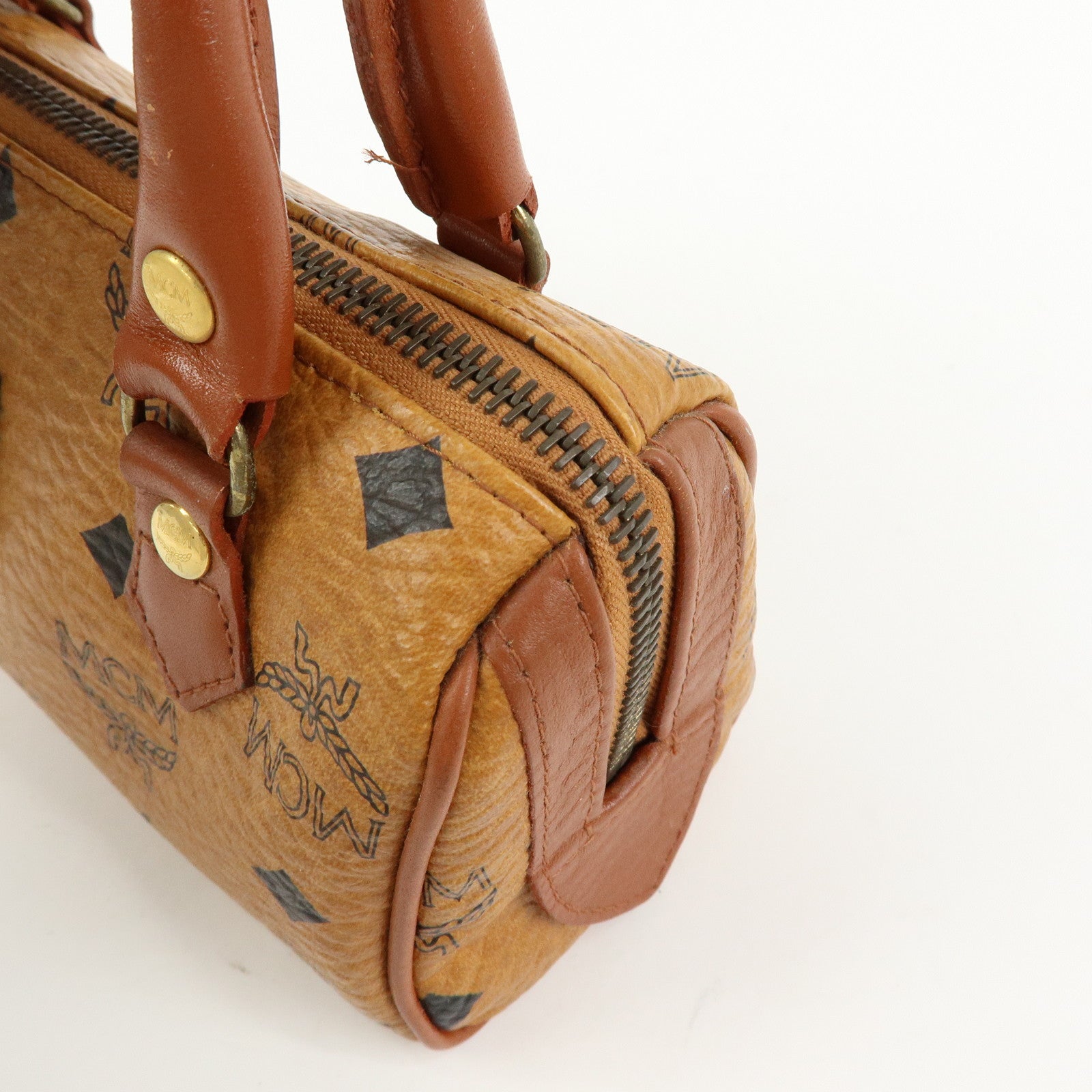 MCM Visetos PVC Leather 2Way Bag Hand Bag Shoulder Bag Brown