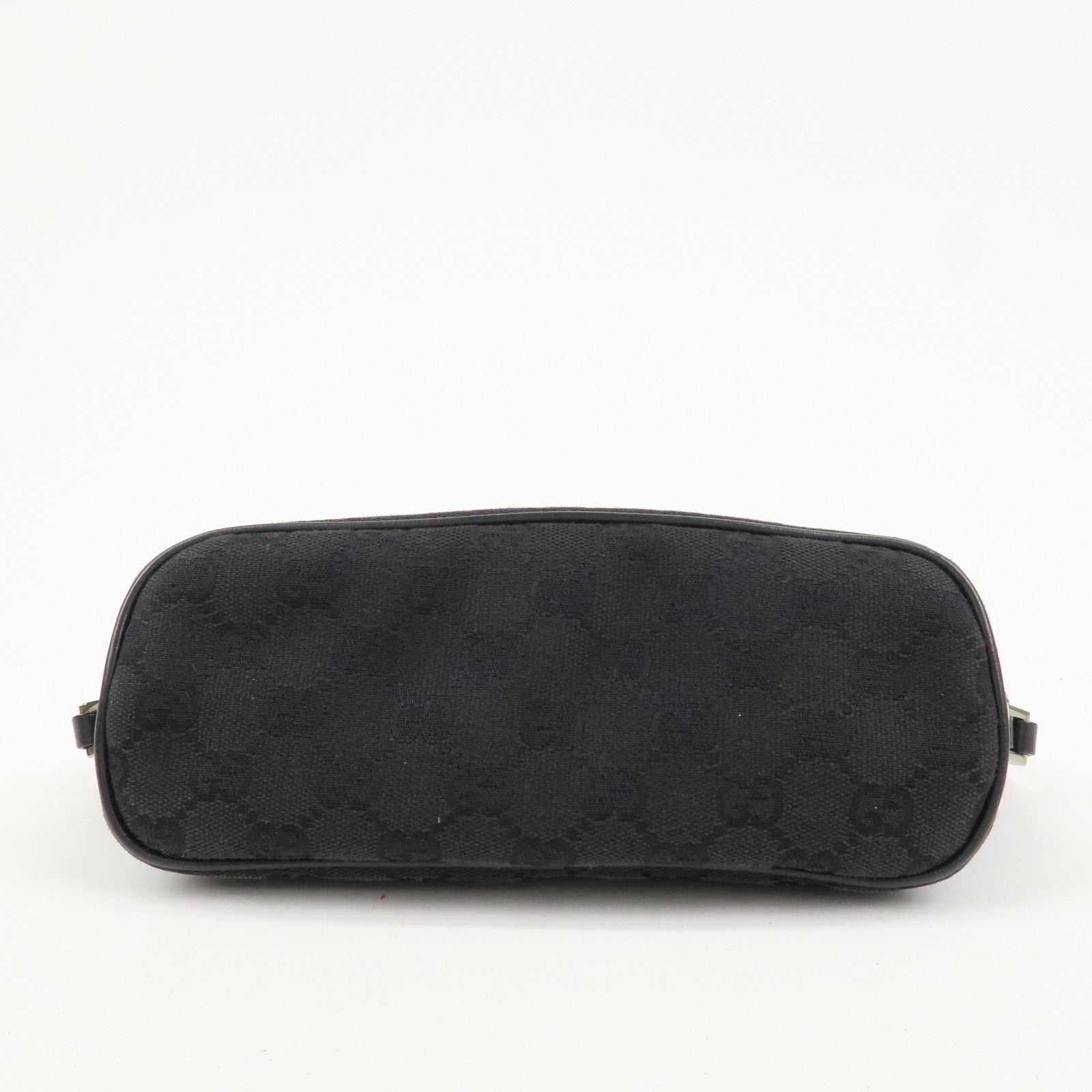 GUCCI Boat Bag GG Canvas Leather Hand Bag Pouch Black 07198