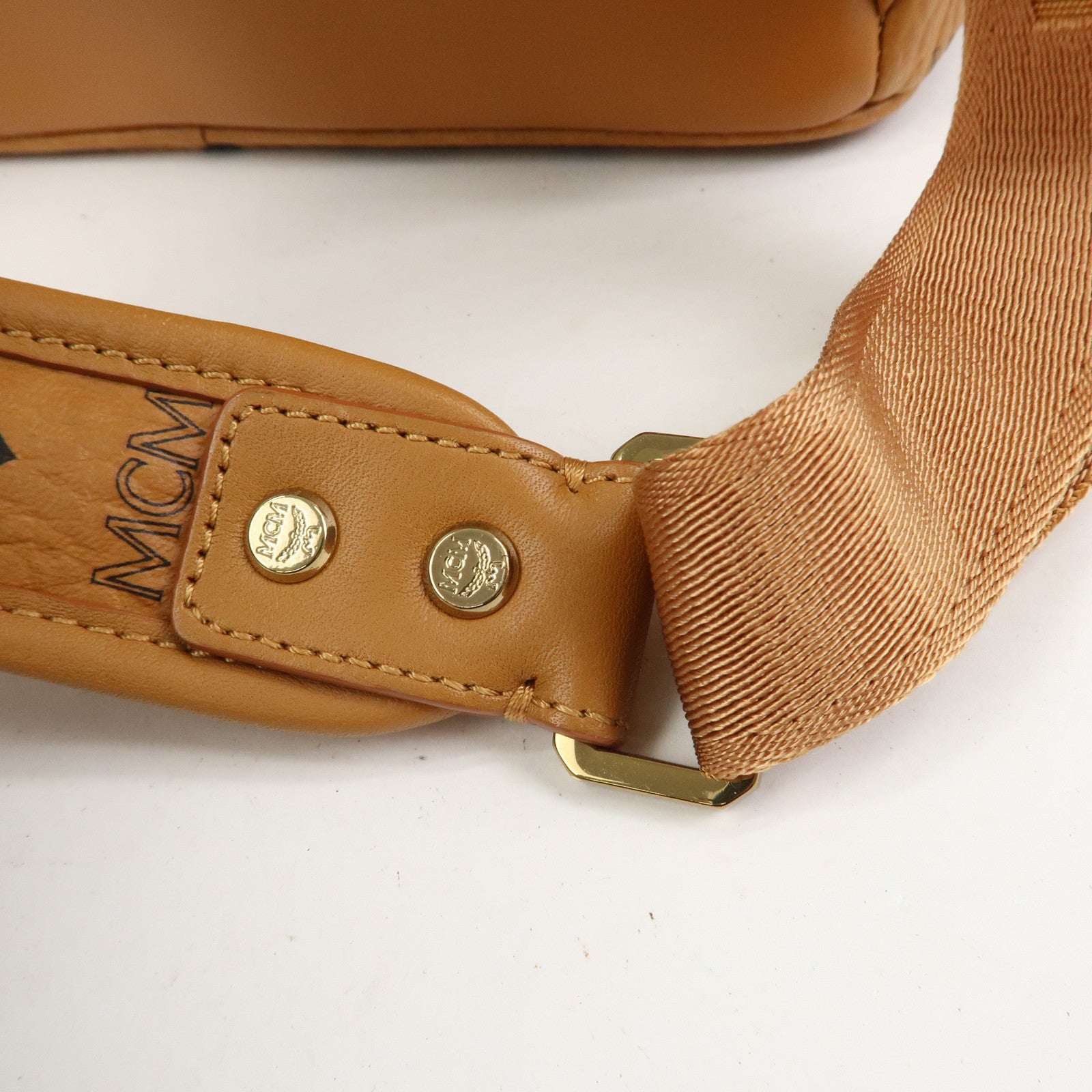 MCM Visetos PVC Leather Backpack Rucksack Studs Cognac