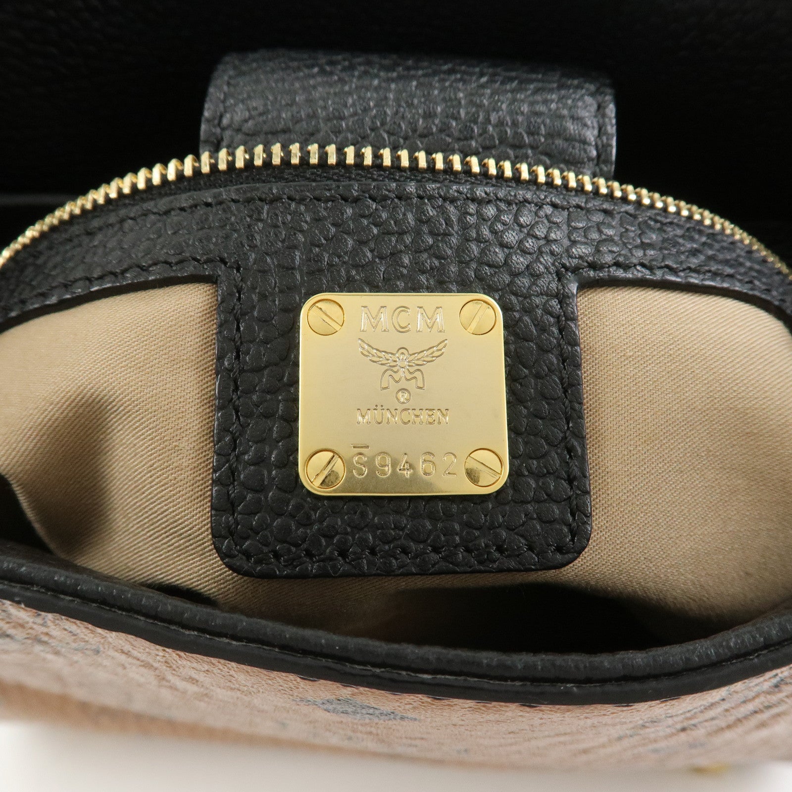 MCM Leather 2Way Bag Hand Bag Shoulder Bag Camel Black