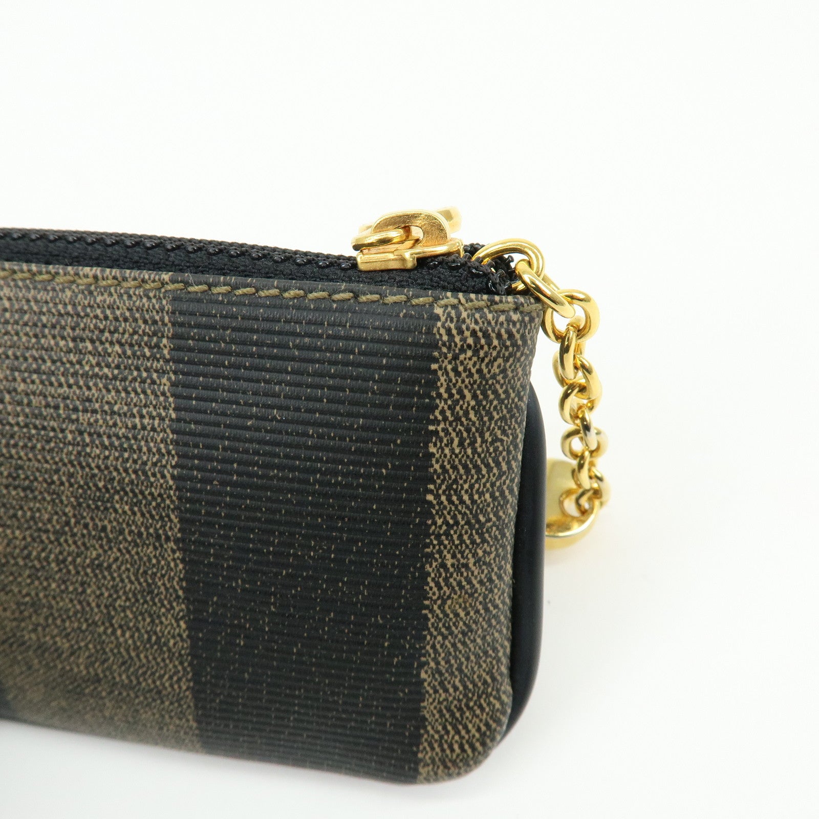 FENDI Pequin PVC Coated Canvas Coin Case Black Beige