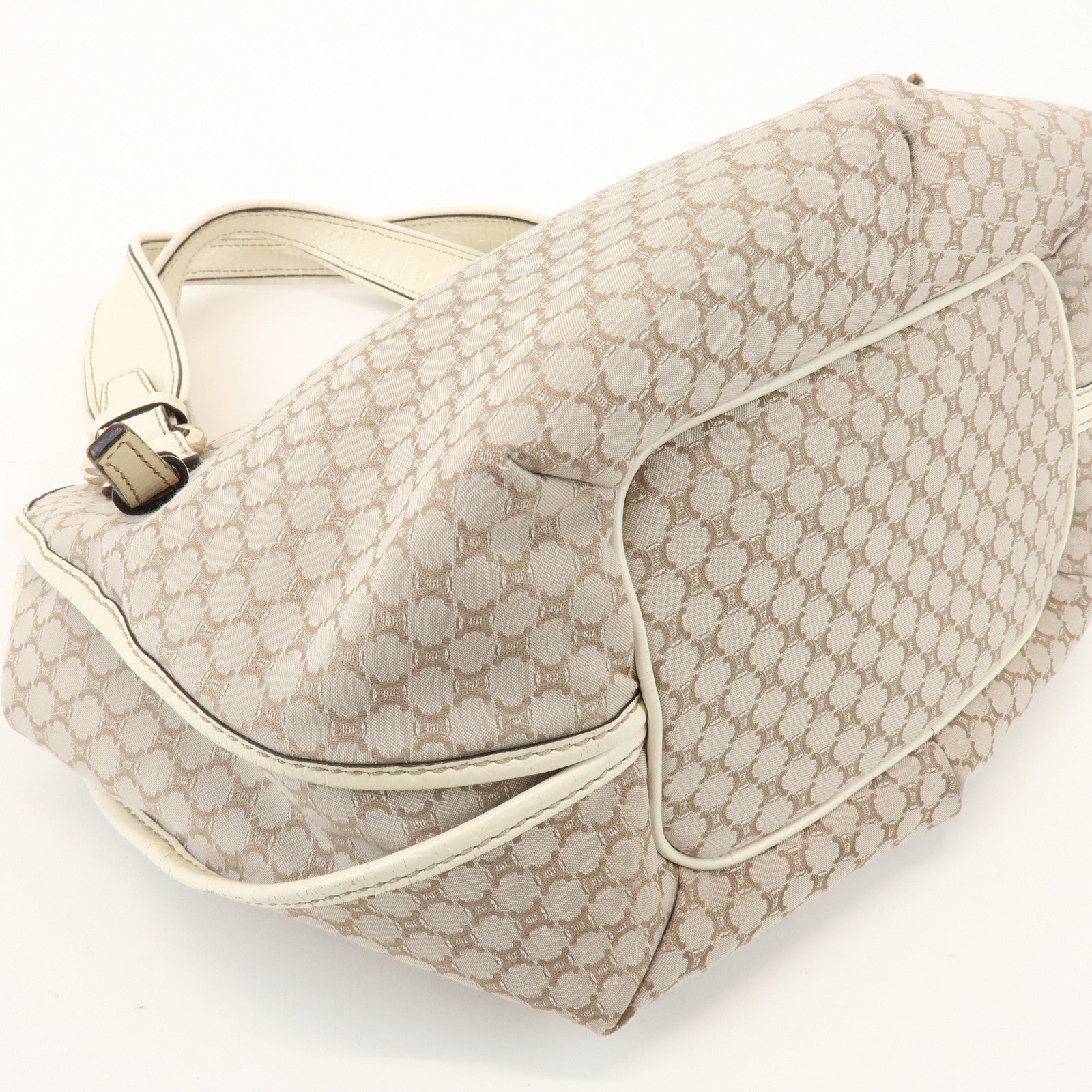 CELINE Macadam Bittersweet Canvas Leather Shoulder Bag Beige Ivory