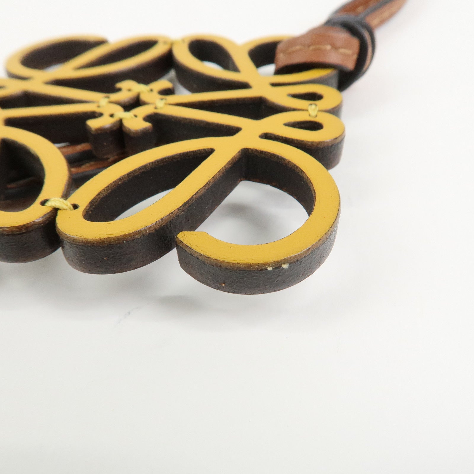 LOEW Anagram Leather Bag Charm Key Chain Yellow Black Brown