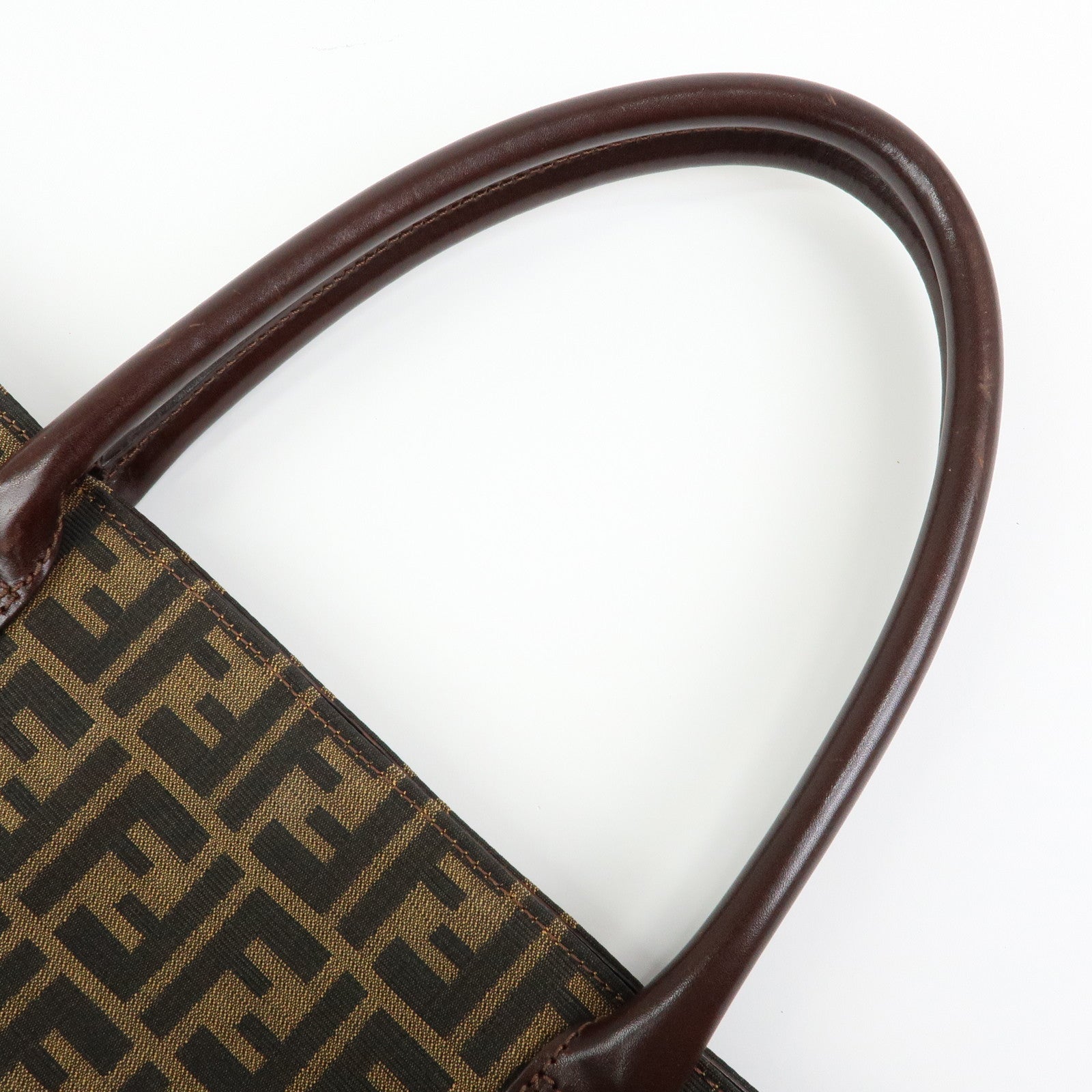 FENDI Zucca Canvas Leather Tote Bag Shoulder Bag Brown 16329