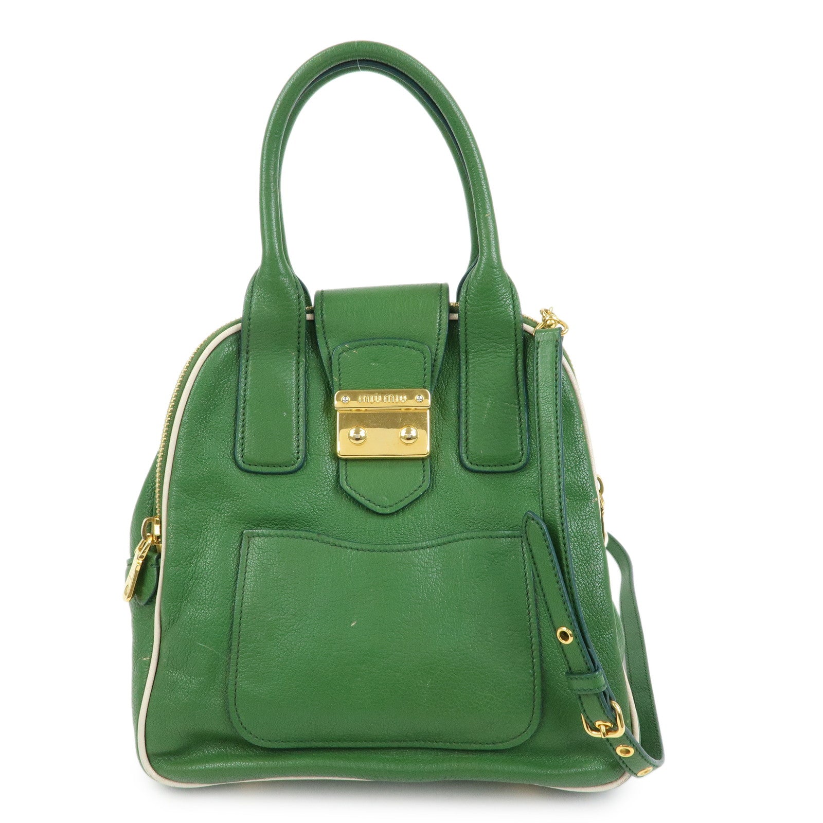 MIU MIU Madras Leather 2Way Bag Hand Bag Shoulder Bag Green