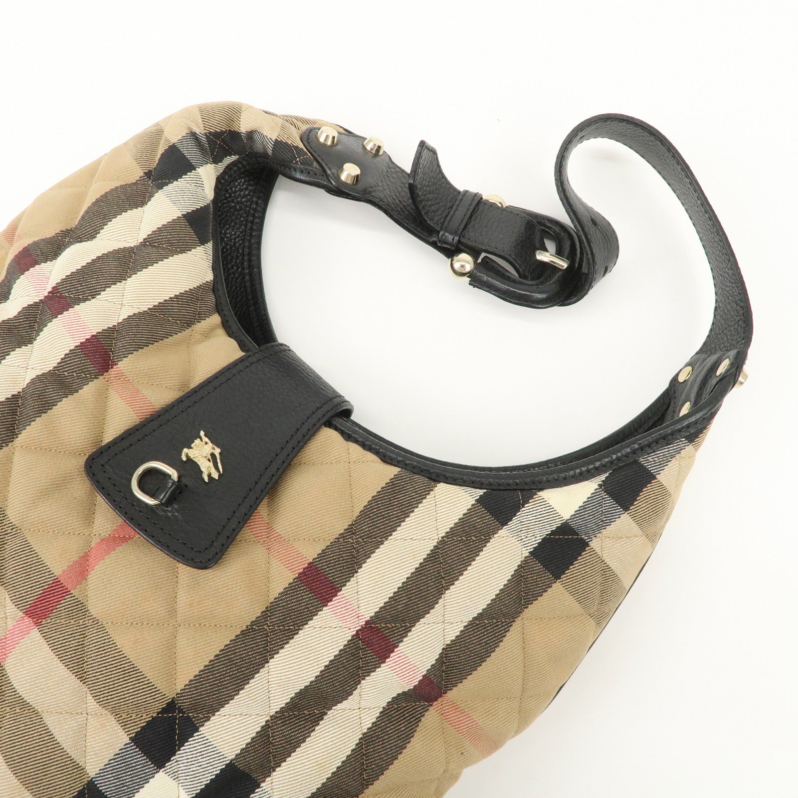 BURBERRY Cotton Leather Shoulder Bag Nova Plaid Brown Black