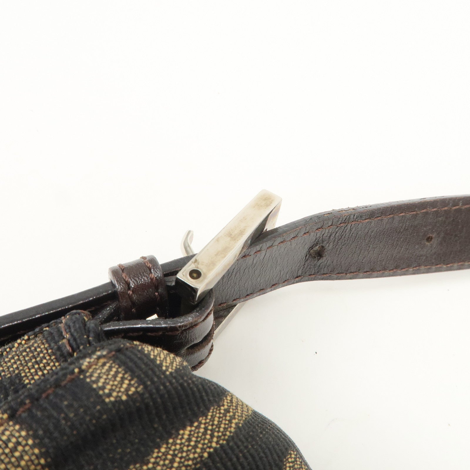 FENDI Mamma Baguette Zucca Canvas Leather Shoulder Bag Black Brown 26424