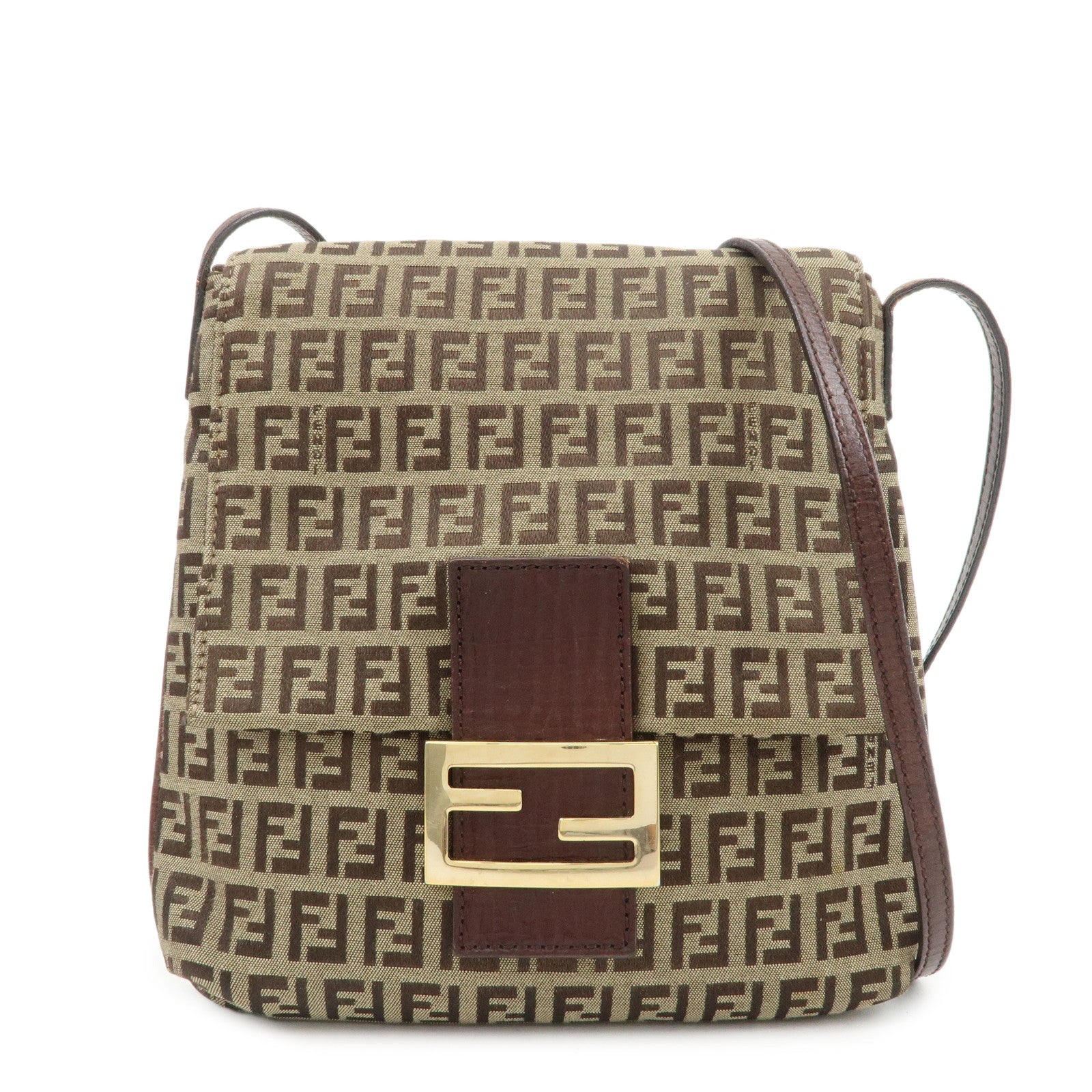 FENDI Zucchino Canvas Leather Shoulder Bag Crossbody Bag 8BT075