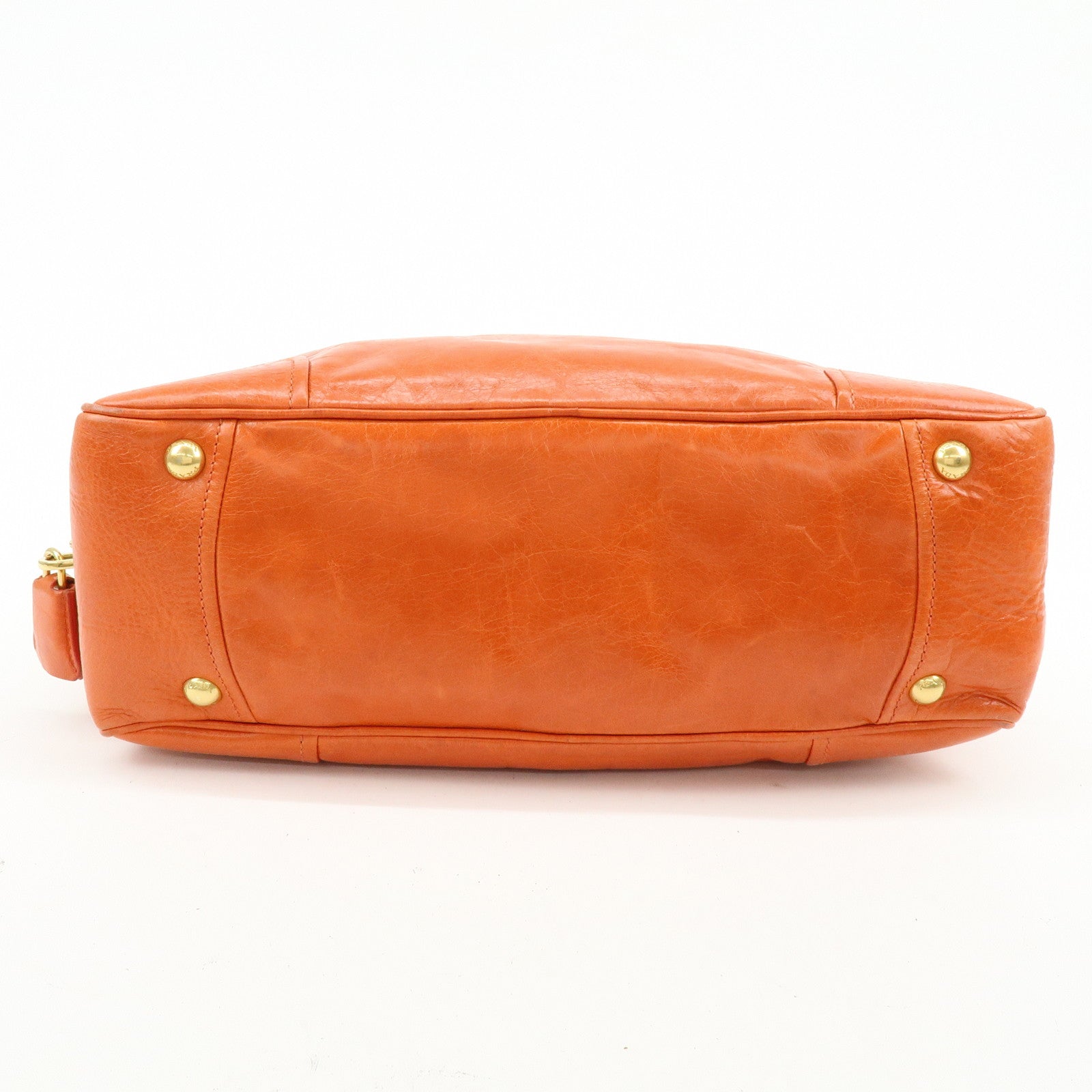 PRADA Logo Leather Boston Bag Hand Bag Shoulder Bag Orange BL0821