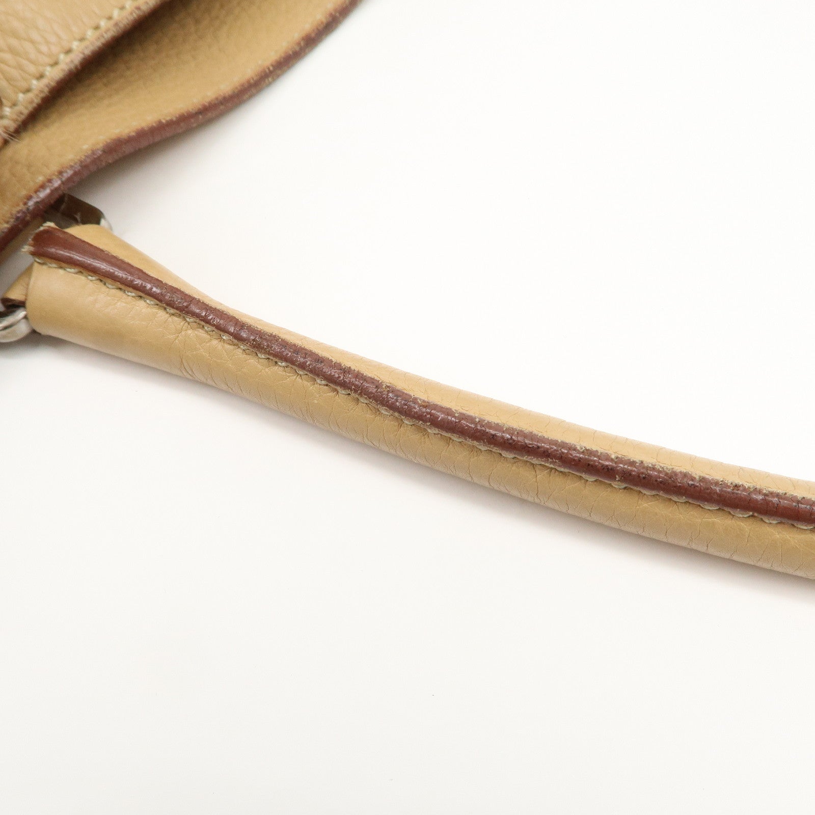 PRADA Triangle Logo Leather Shoulder Bag Hand Bag Beige