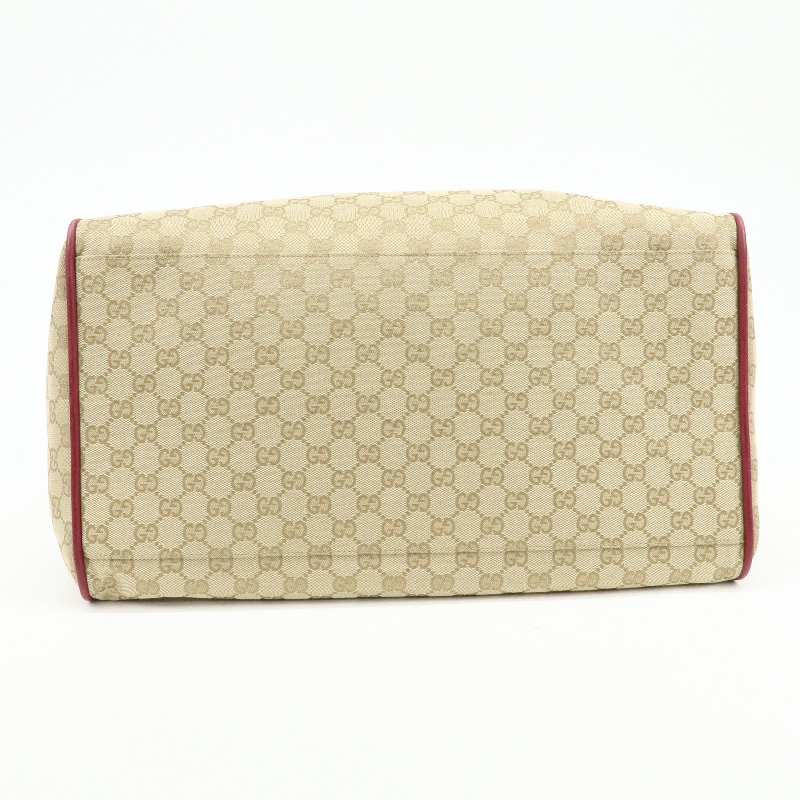 GUCCI GG Canvas Leather Boston Bag Shoulder Bag Beige Red 153240