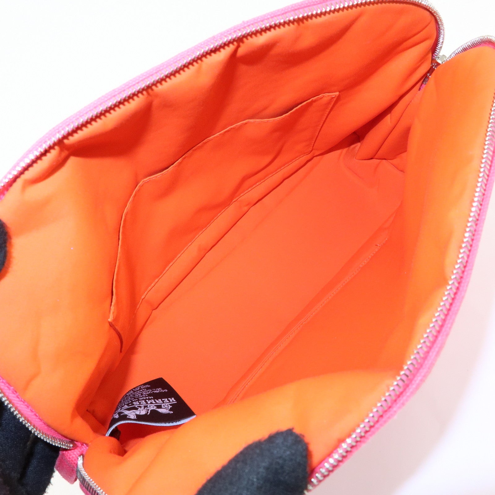 HERMES Bolide MM Cotton Leather Pouch Cosmetic Case Pink Orange