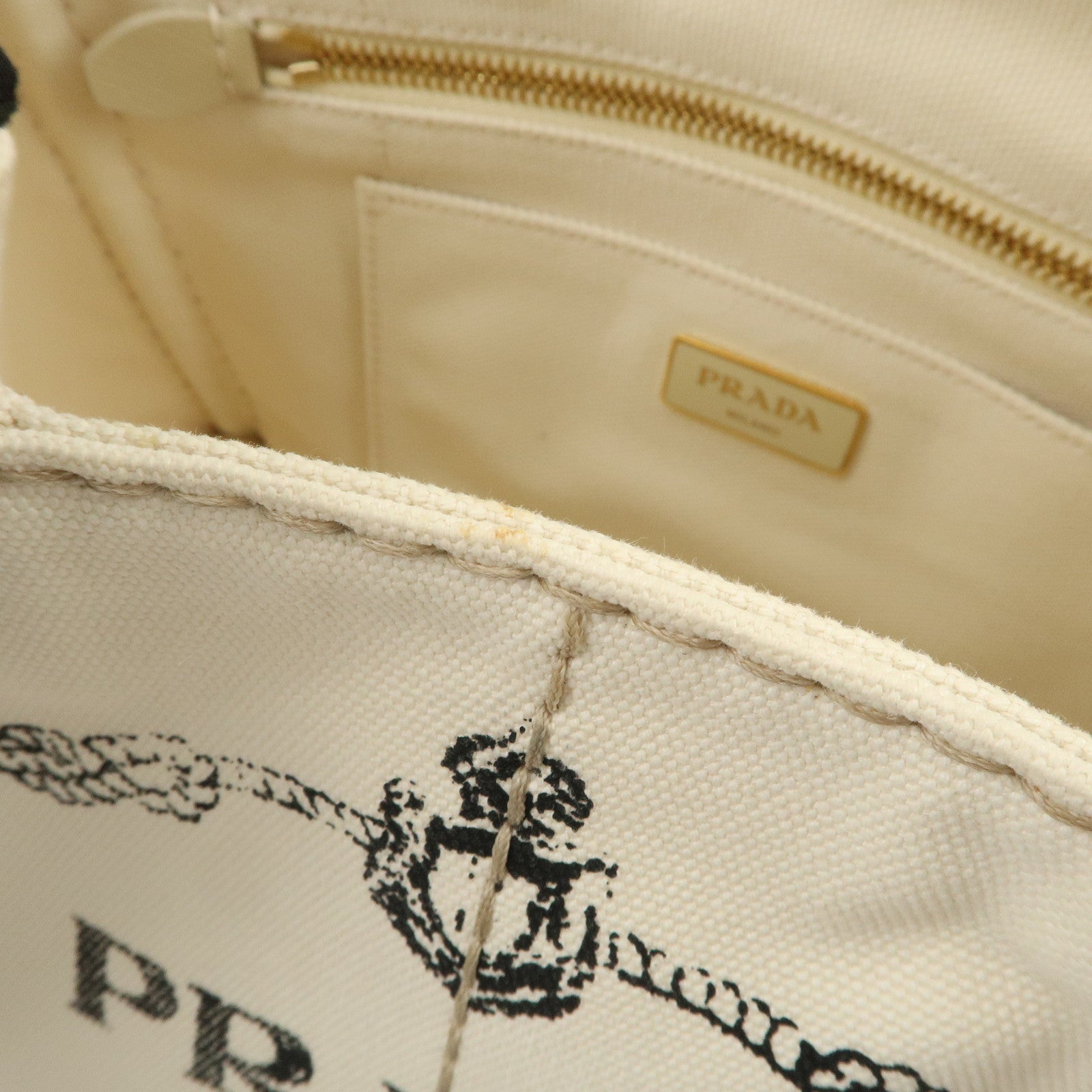 PRADA Canapa Mini Canvas 2Way Hand Shoulder Bag Ivory B2439G