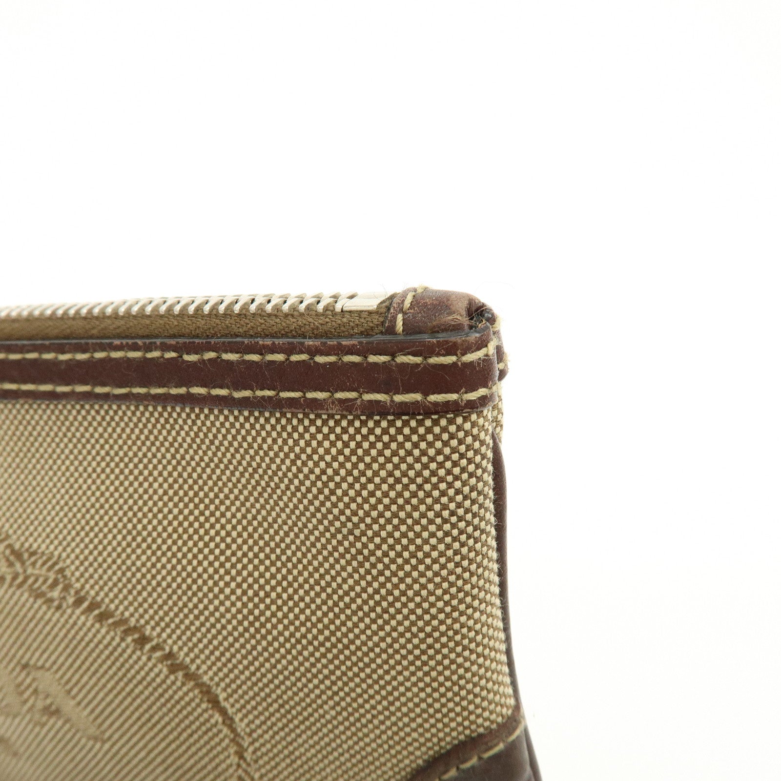 PRADA Logo Jacquard Leather Pouch Cosmetic Case Beige Brown