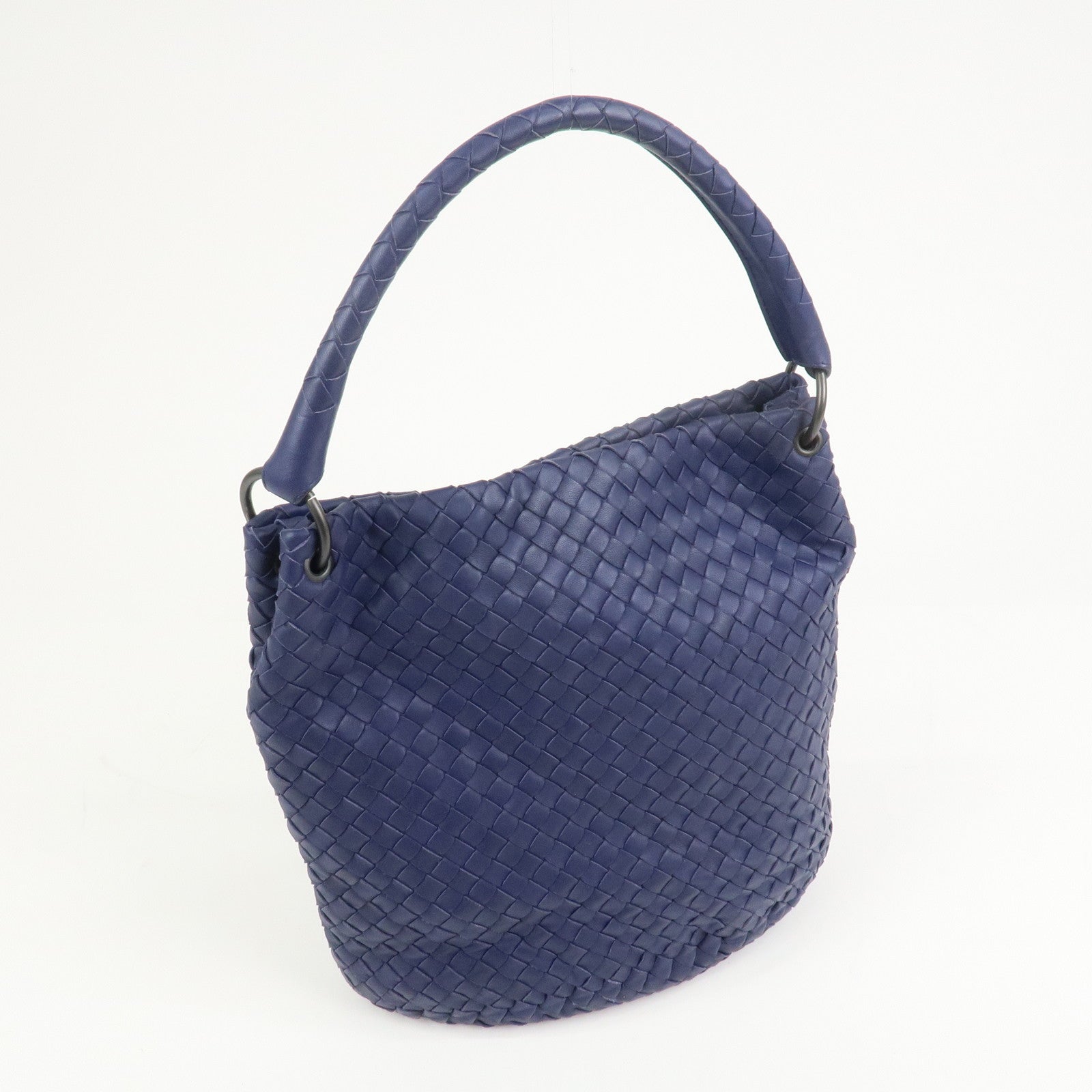 BOTTEGA VENETA Intrecciato Leather Shoulder Bag Navy 255690