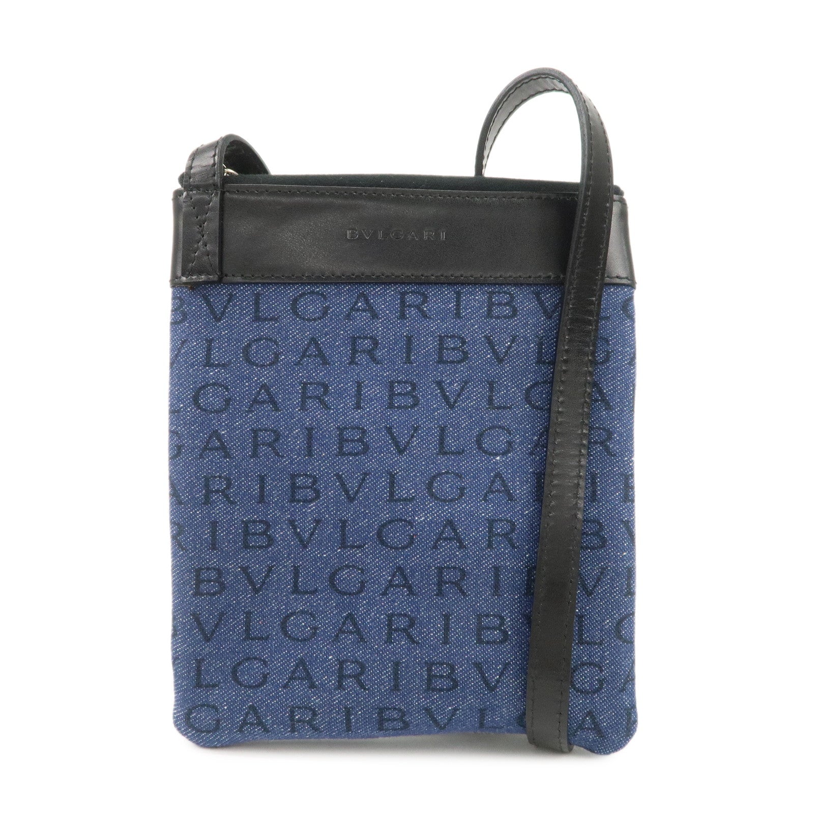 BVLGARI Logo Mania Denim Leather Shoulder Bag Crossbody Bag Blue