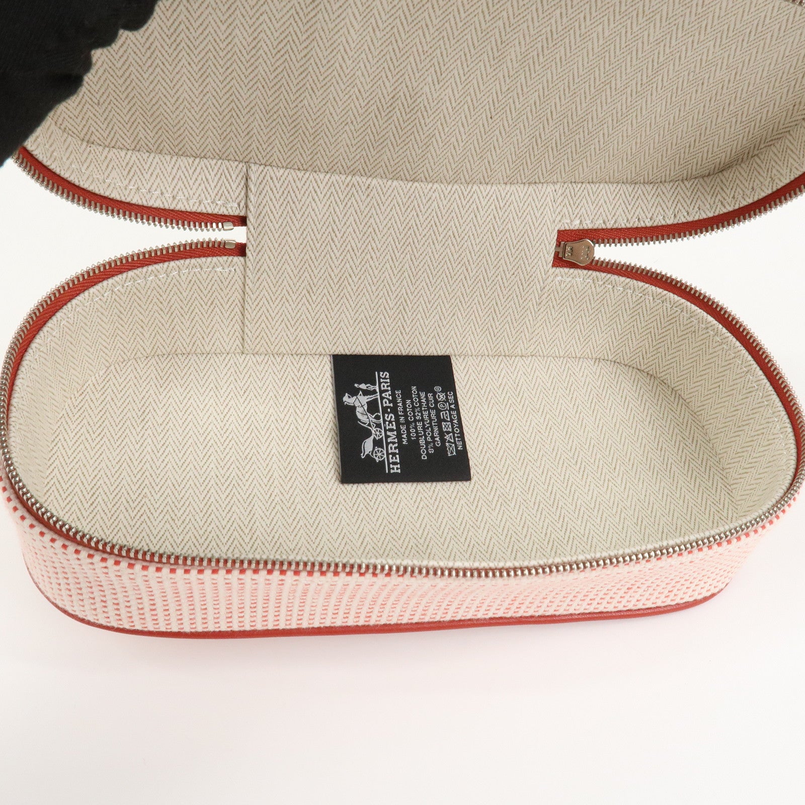HERMES Escale Cotton100% Leather Pouch Cosmetics Pouch Vermilion