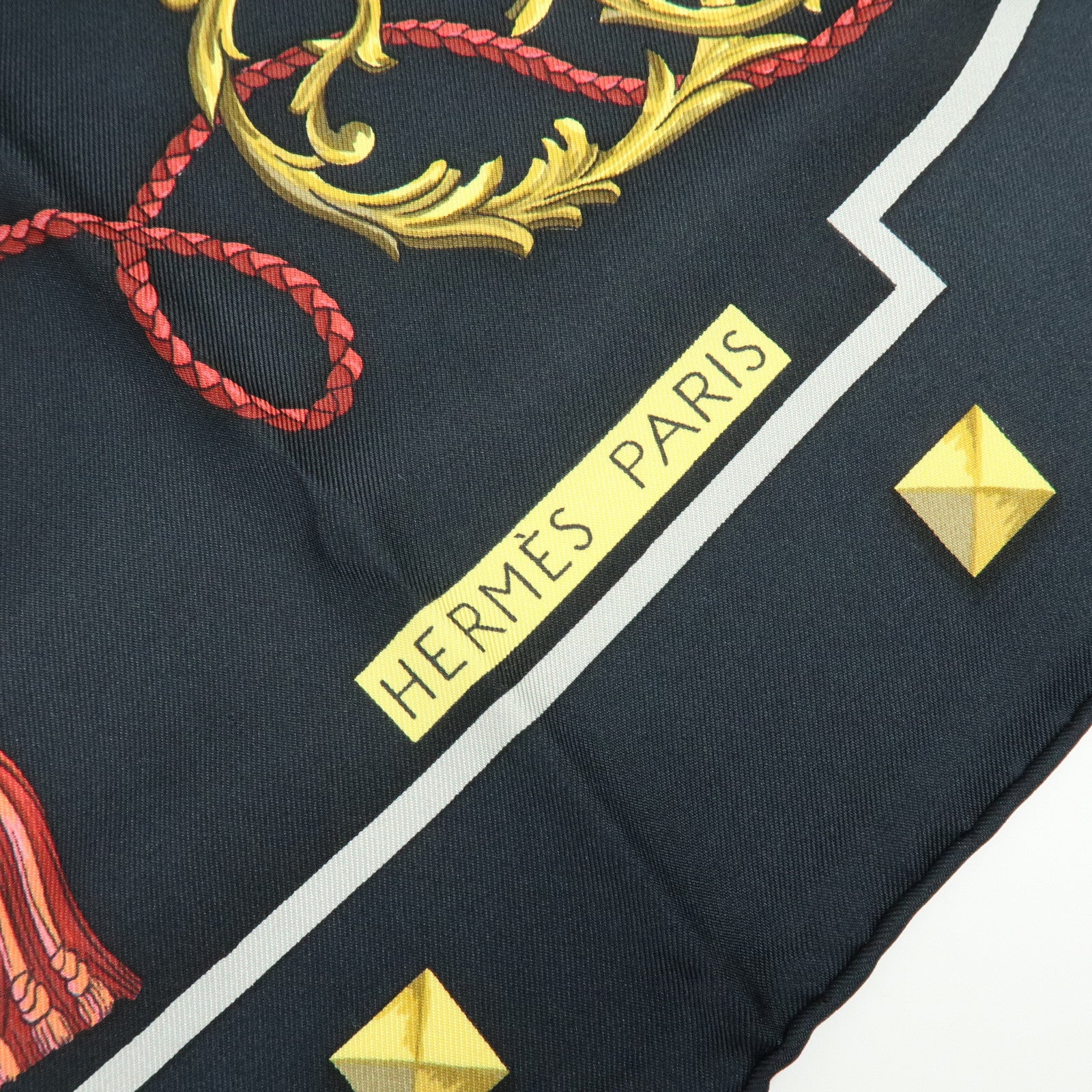 HERMES Carre 90 Silk 100% Scarf LES CLES THE KEYS RARE Black Gold