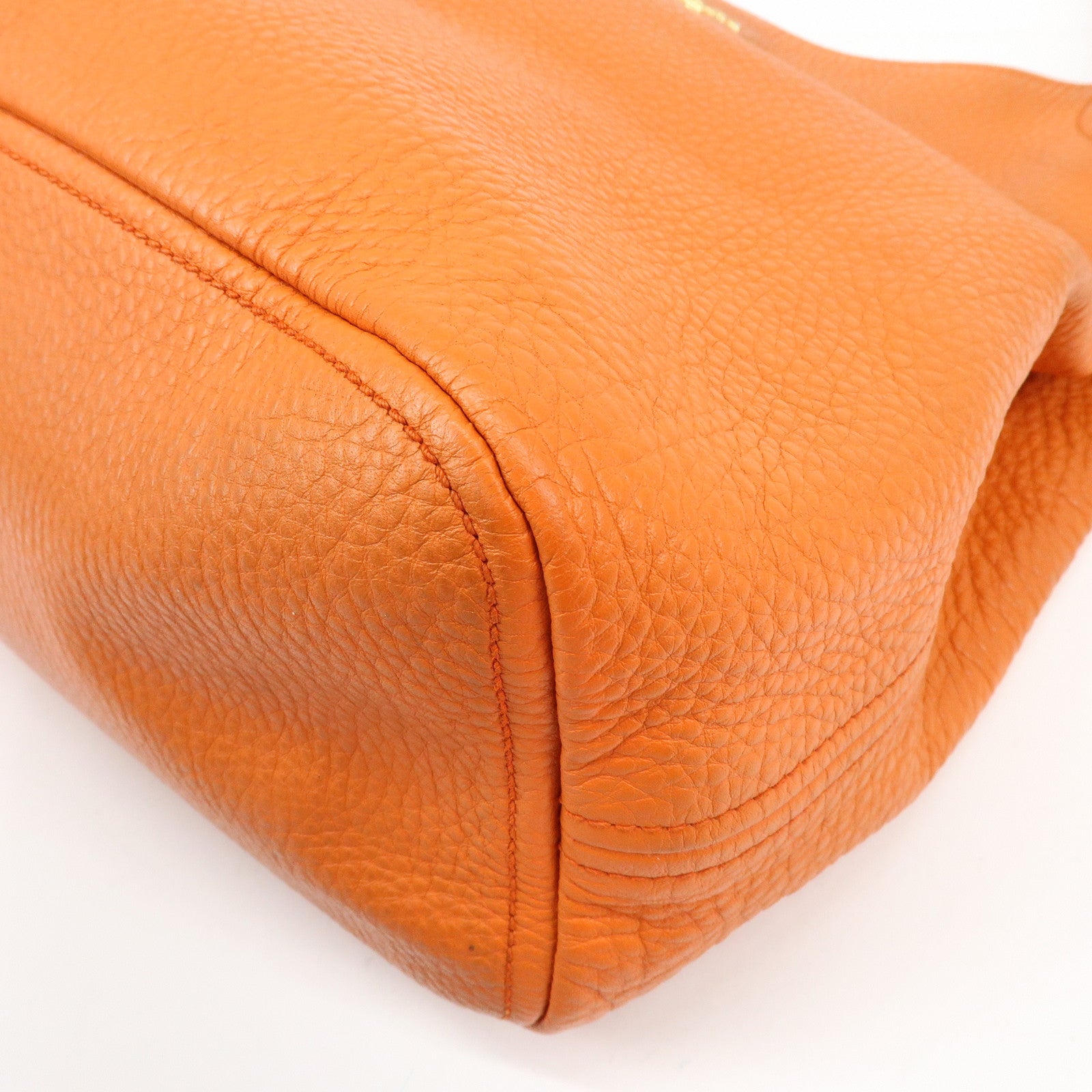 PRADA Logo Leather Shoulder Bag Tote Bag Hand Bag Orange BR4829