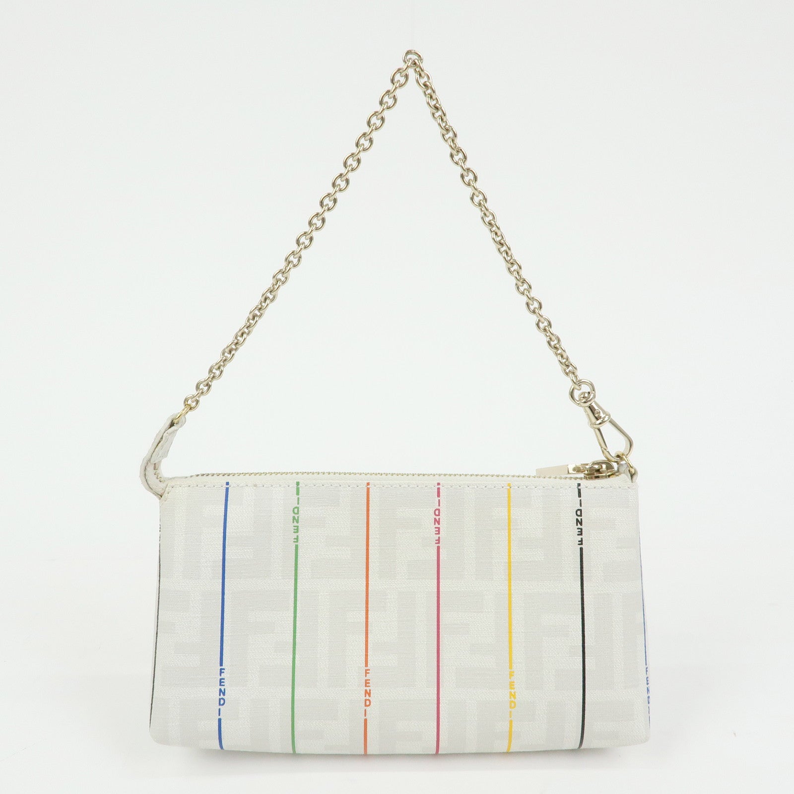 FENDI Zucca PVC Chain Accessory Pouch Hand Bag White 8BR592