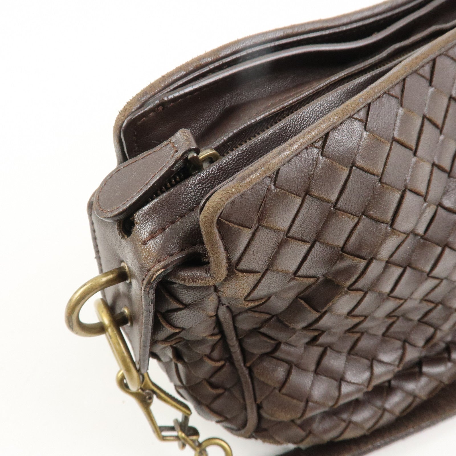 BOTTEGA VENETA Logo Intrecciato Leather Shoulder Bag Brown