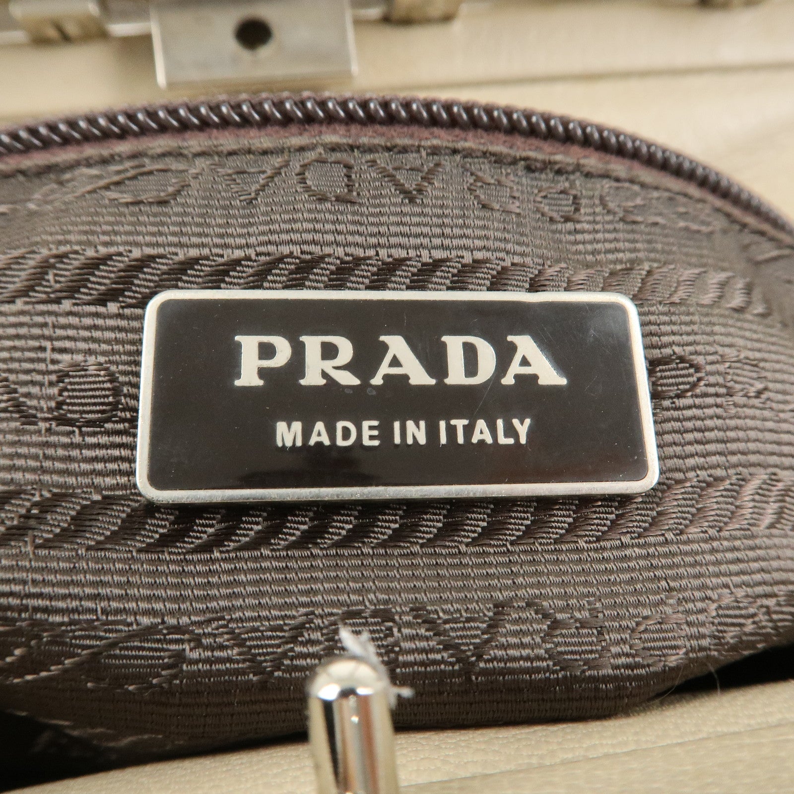 PRADA Leather Doctors Bag Hand Bag Beige Silver