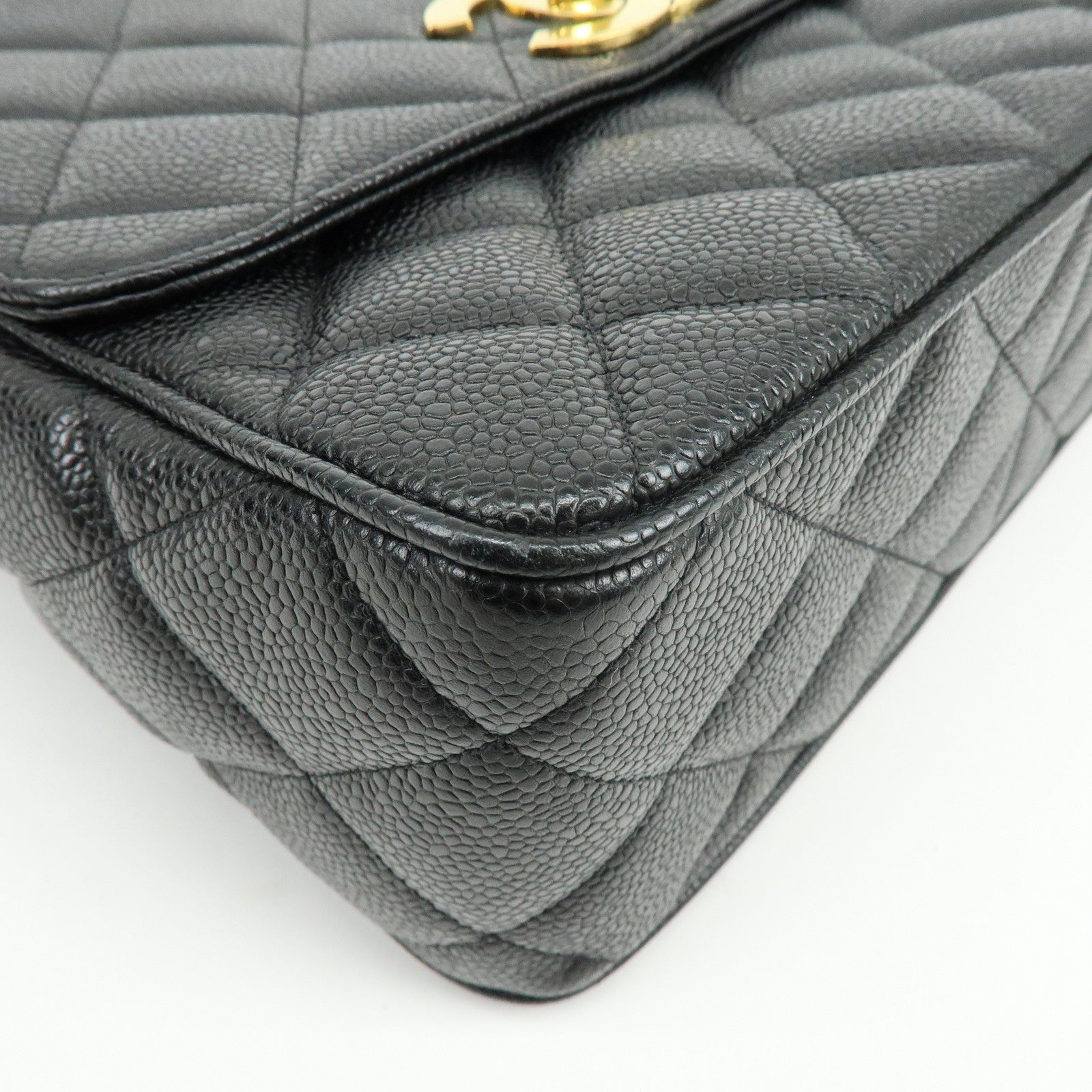 CHANEL Matelasse COCO Mark Caviarskin Chain Shoulder Bag Black