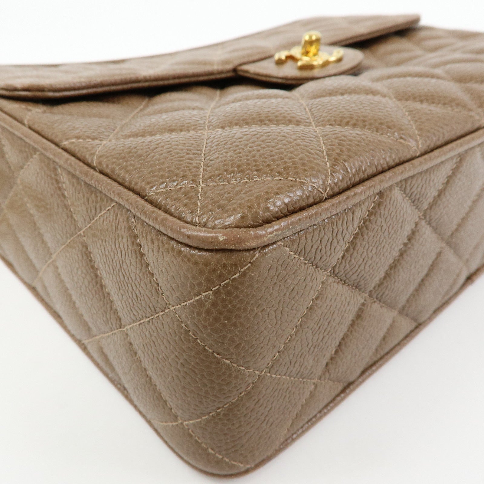 CHANEL Matelasse Cavairskin Chain Shoulder Bag Light Brown Marron