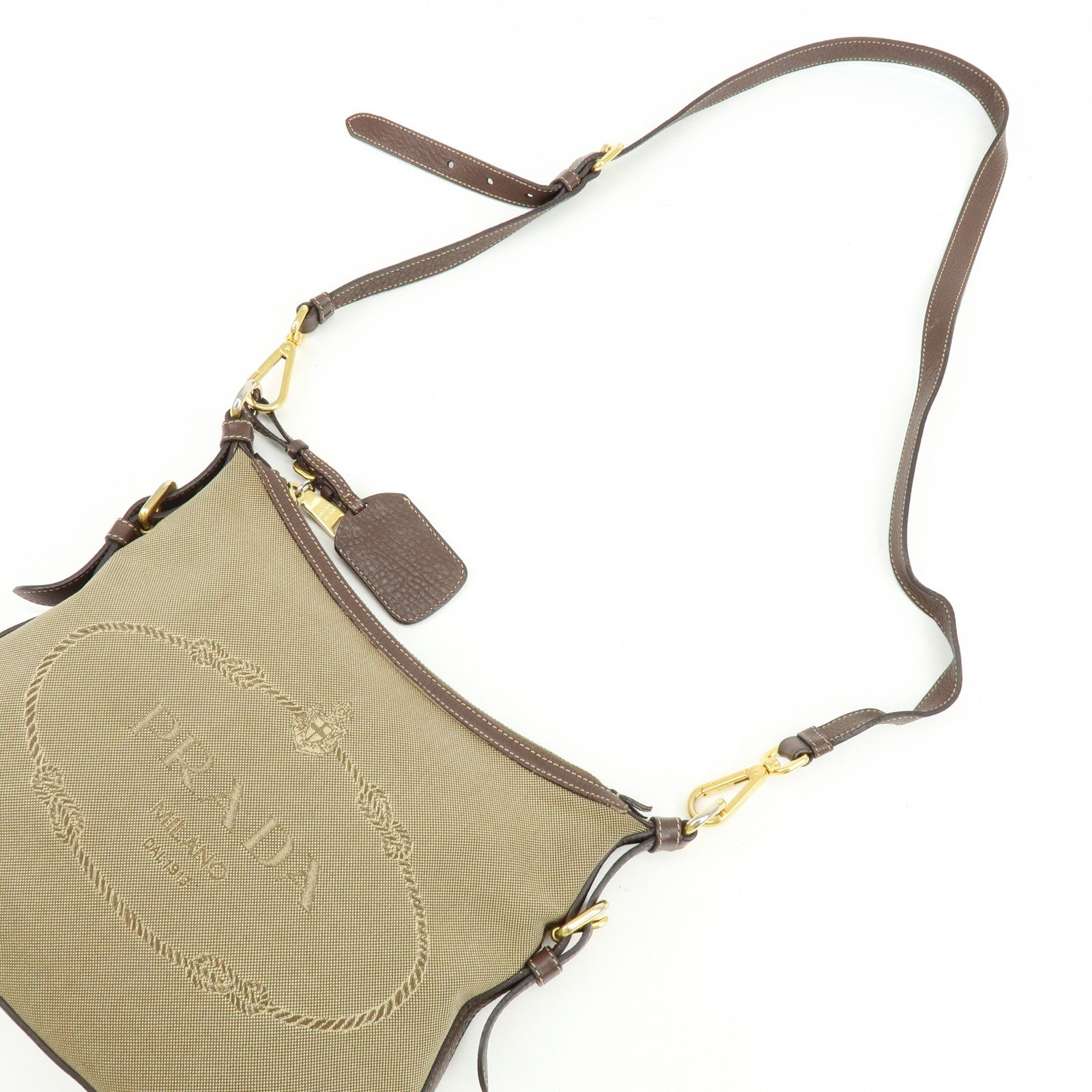PRADA Logo Jacguard Leather Shoulder Bag Crossbody Bag Brown