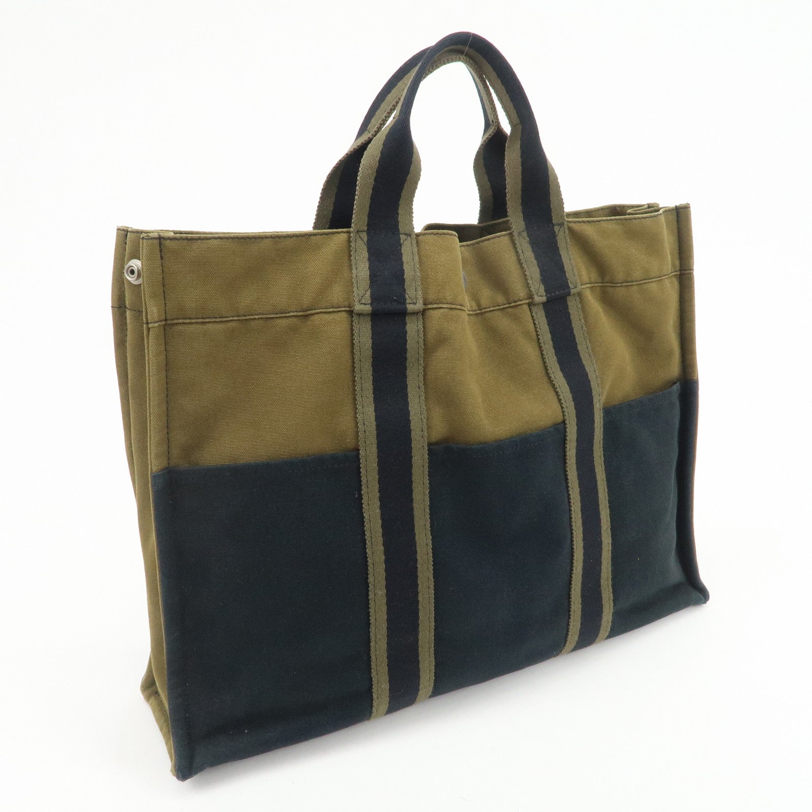 HERMES Fourre Tout MM Canvas Tote Bag Hand Bag Black Khaki