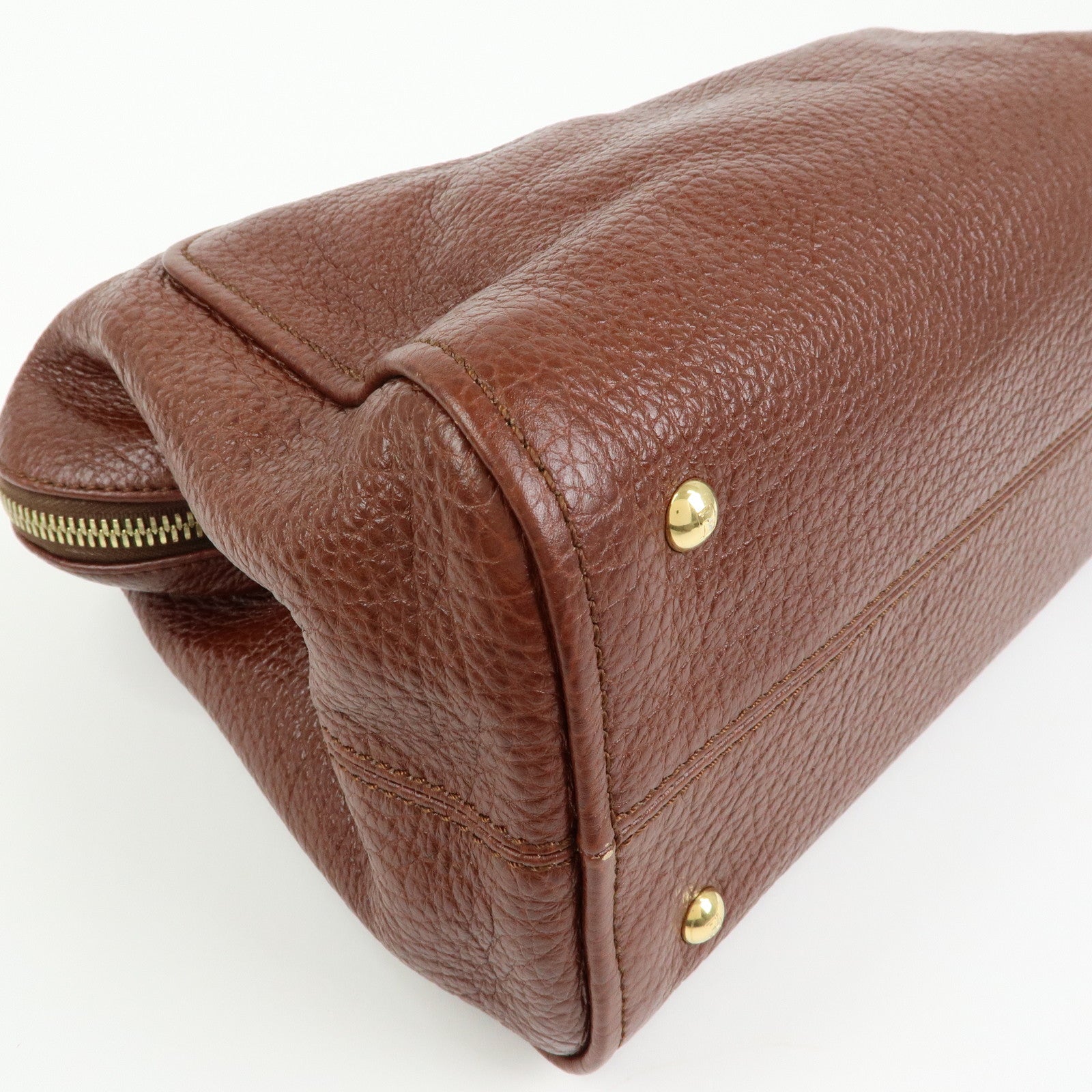 FENDI Leather 2Way Bag Hand Bag Shoulder Bag Brown 8BL114