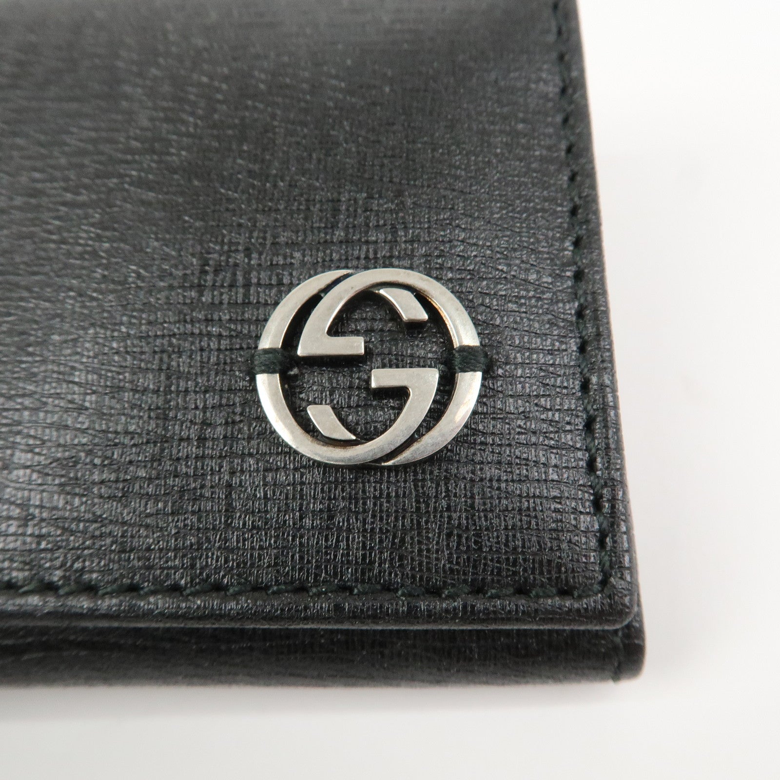 GUCCI Interlocking G Leather Card Case Black 306717