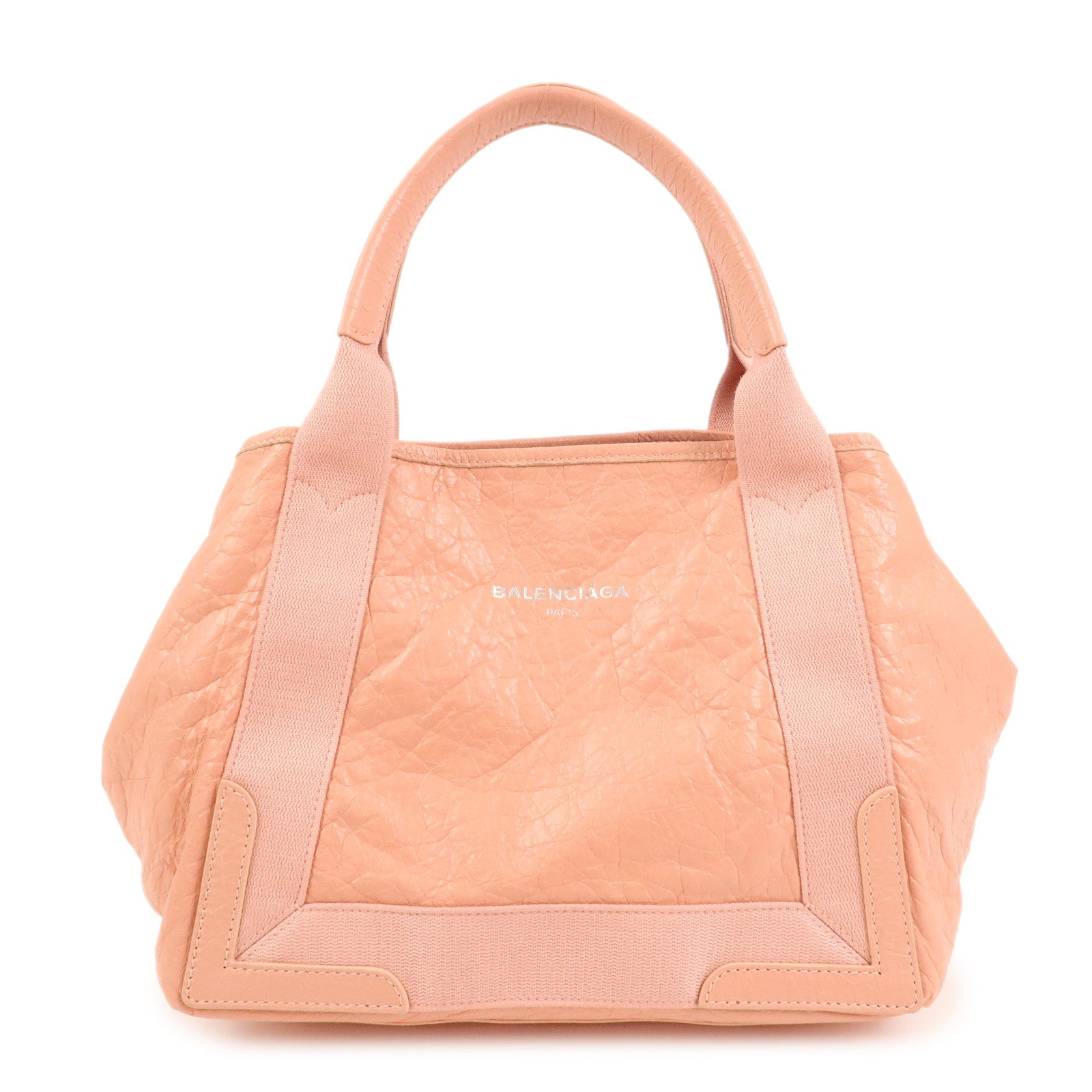 BALENCIAGA Navy Cabas M Canvas Leather Tote Bag Hand Bag Pink