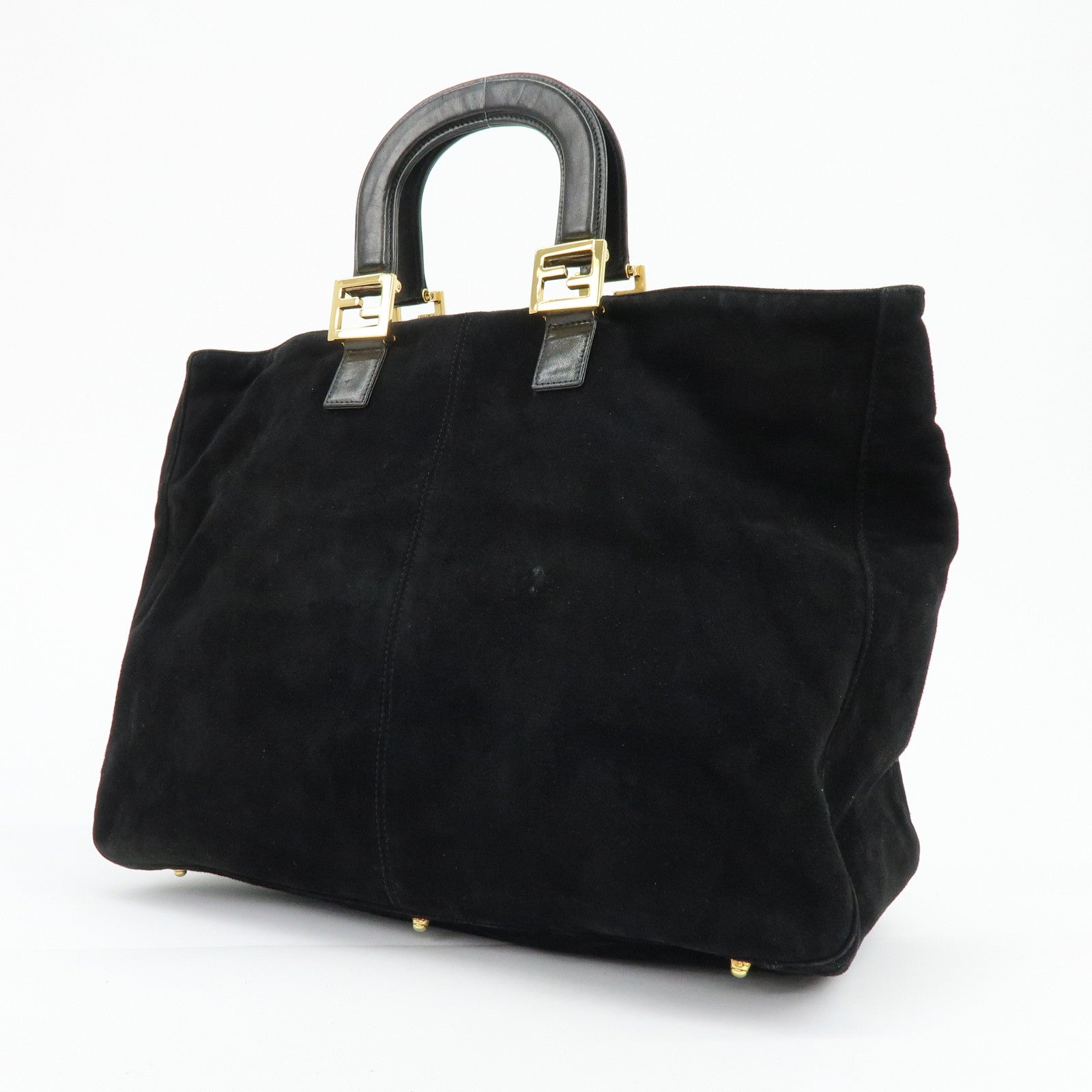 FENDI Suede Leather Tote Bag Hand Bag Black 230826693009