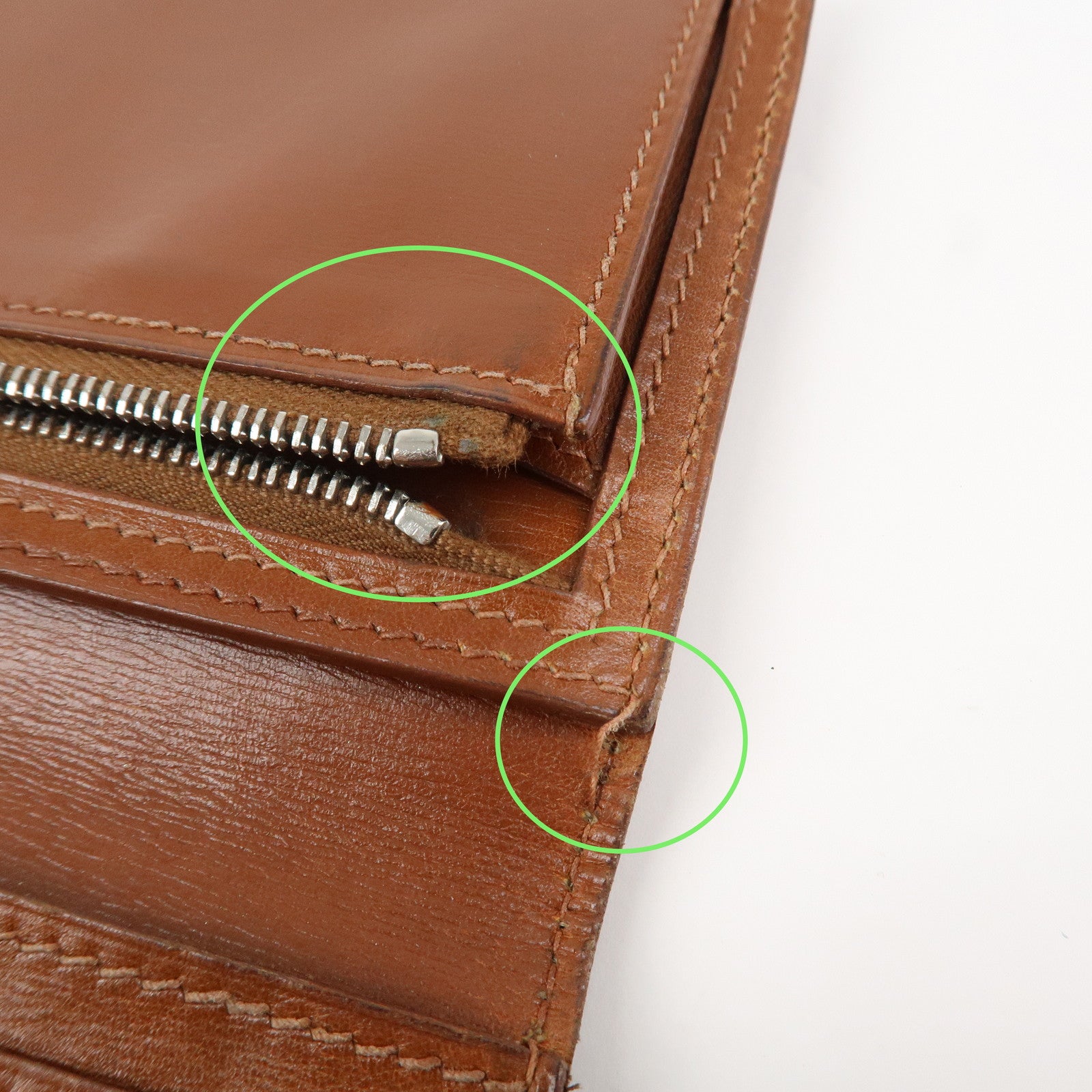 HERMES Bearn Leather Bi-fold Long Wallet F Stamped Brown