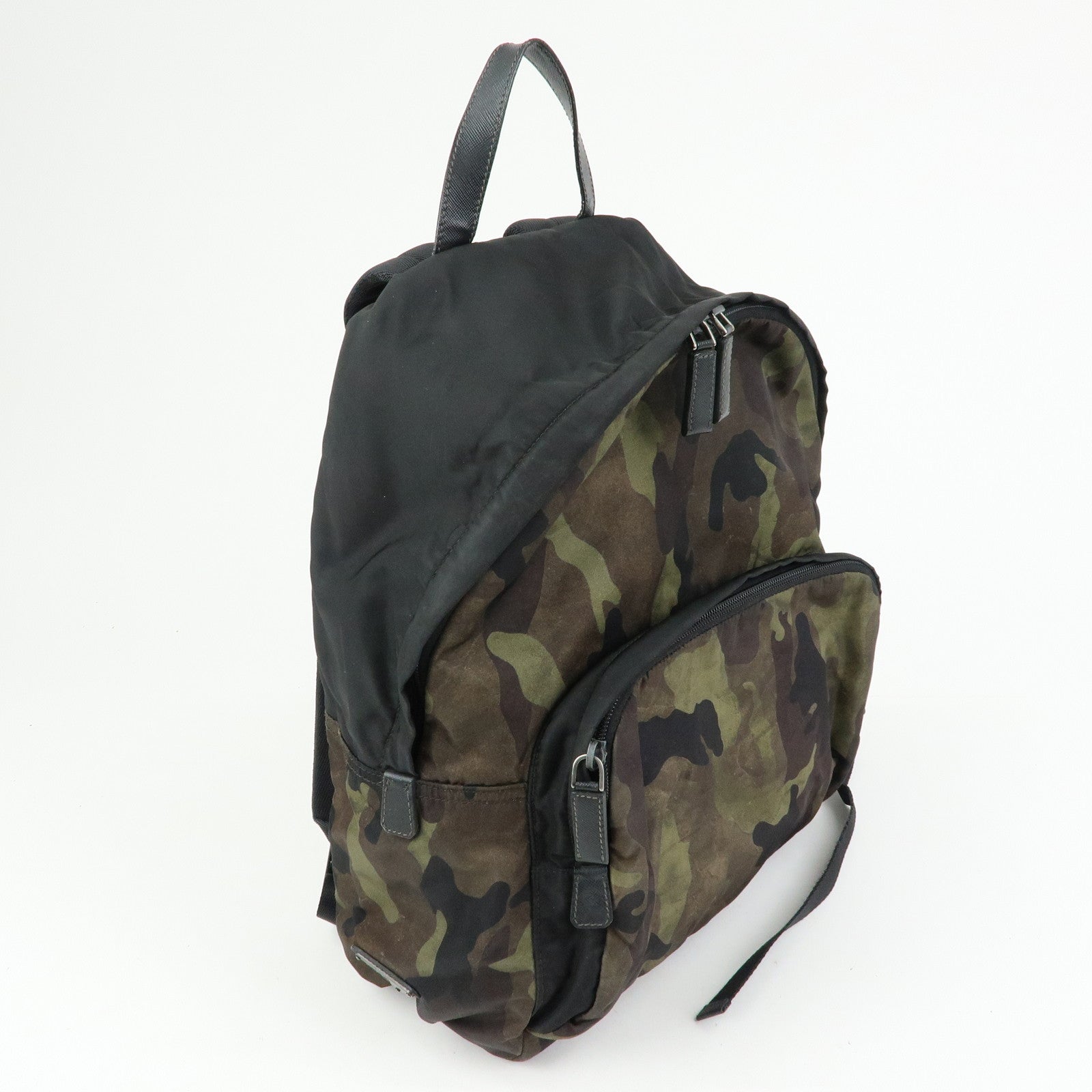 PRADA Triangle Logo Nylon Leather Backpack Camouflage VZ0066
