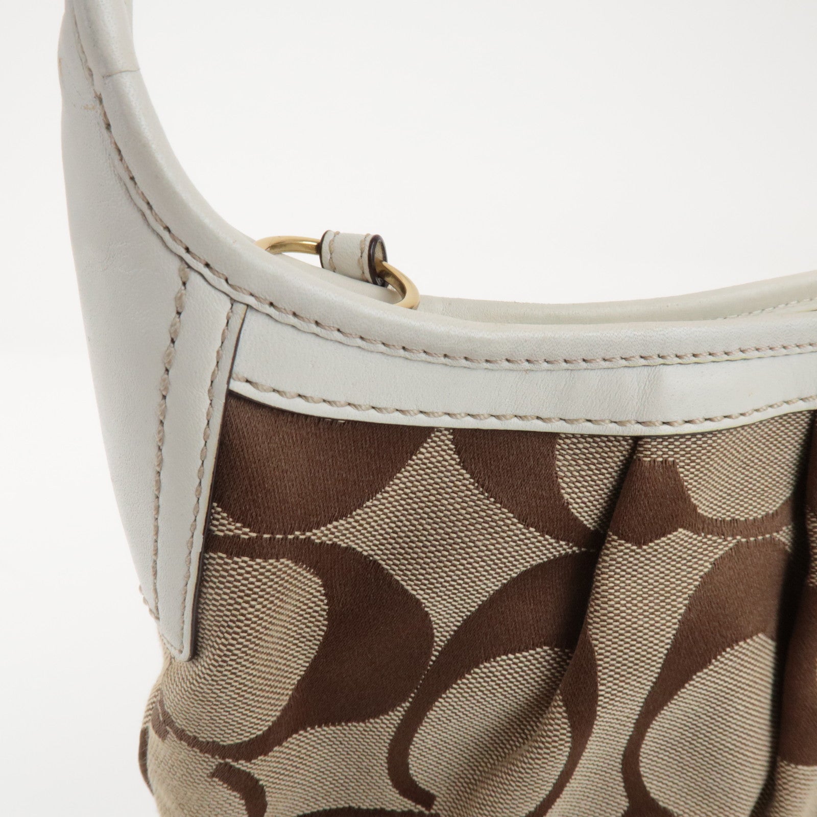 COACH Signature Canvas Leather Shoulder Bag Brown White