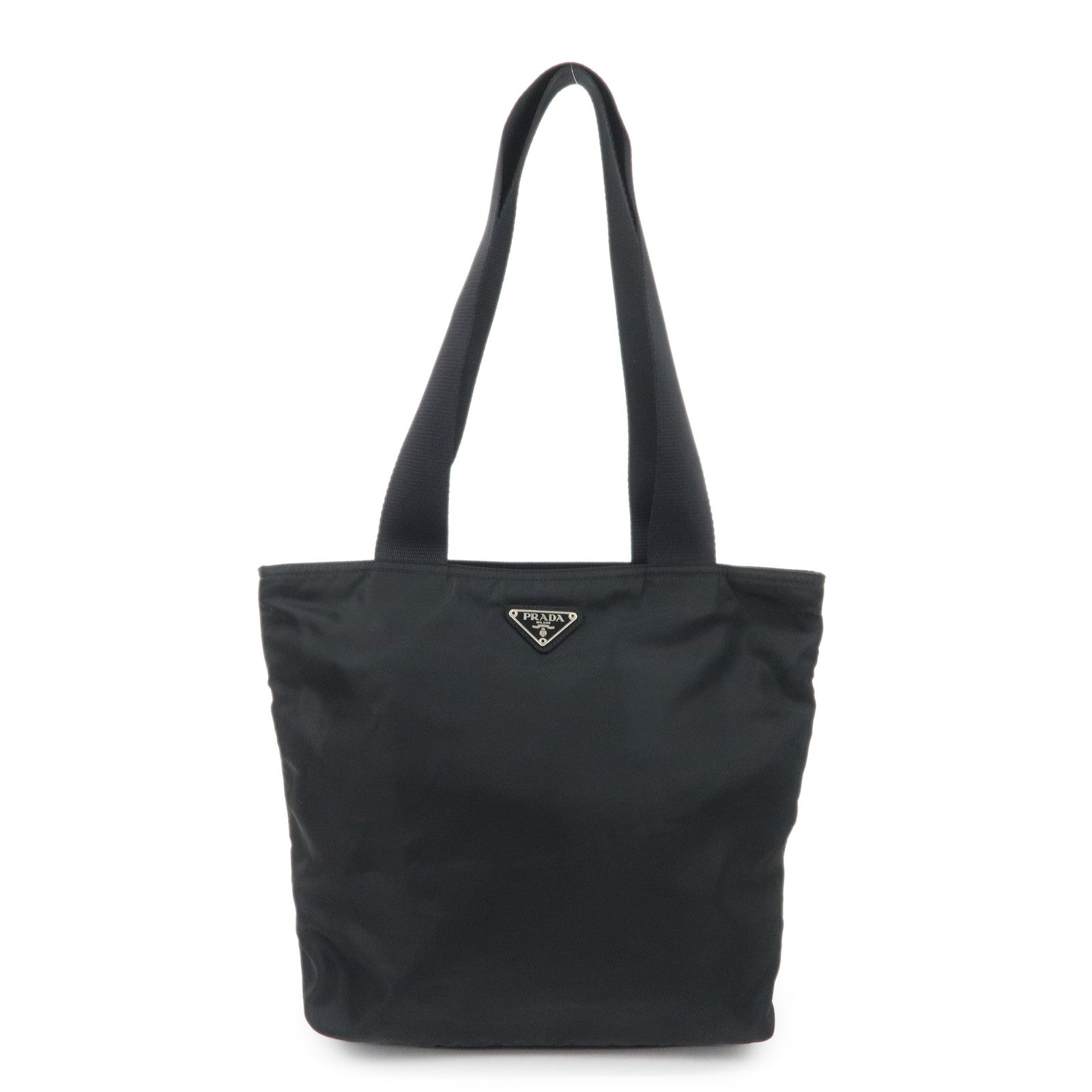 PRADA Triangle Logo Nylon Tote Bag Shoulder Bag Hand Bag Black