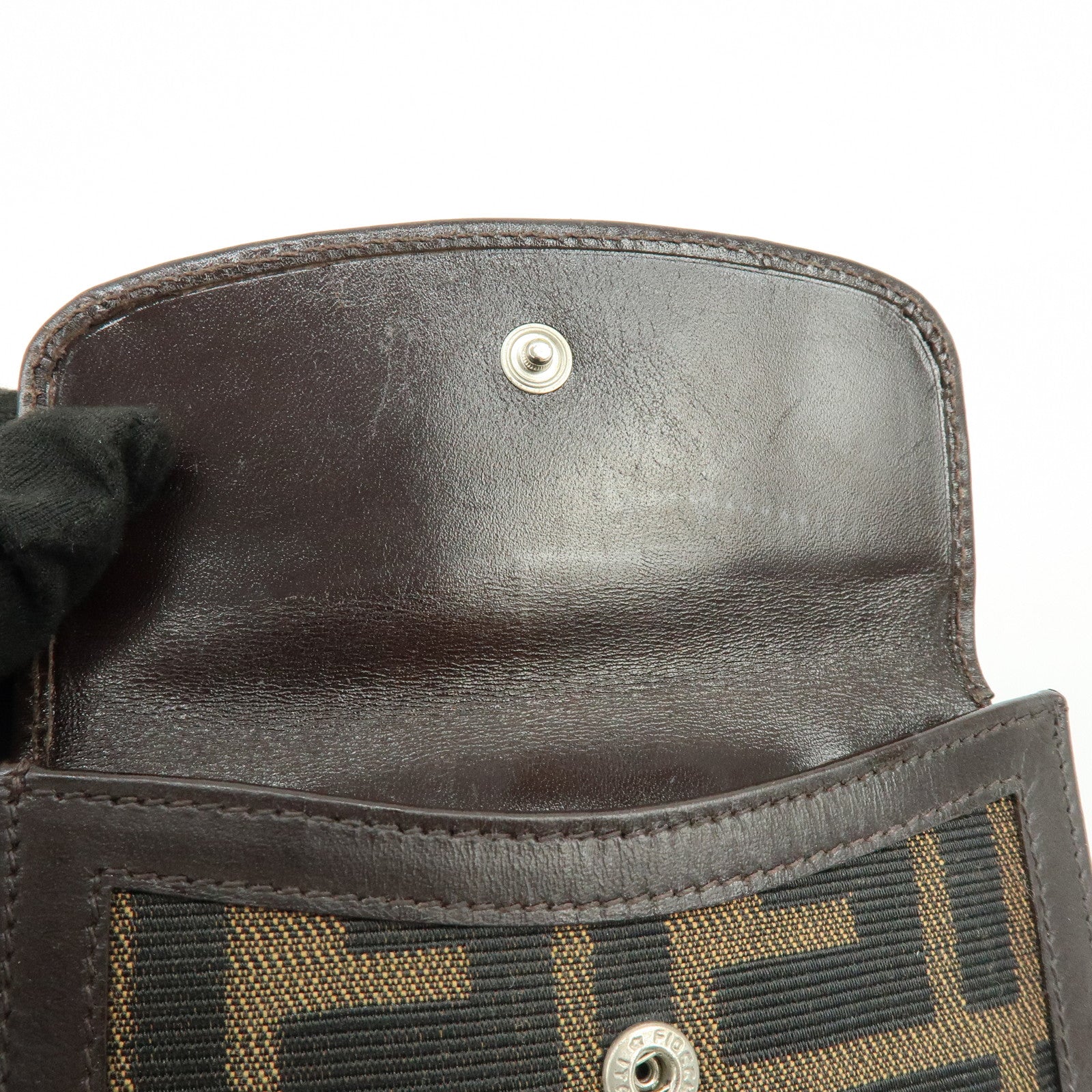 FENDI Zucca Canvas Leather Bi-fold Wallet Brown Black 01695