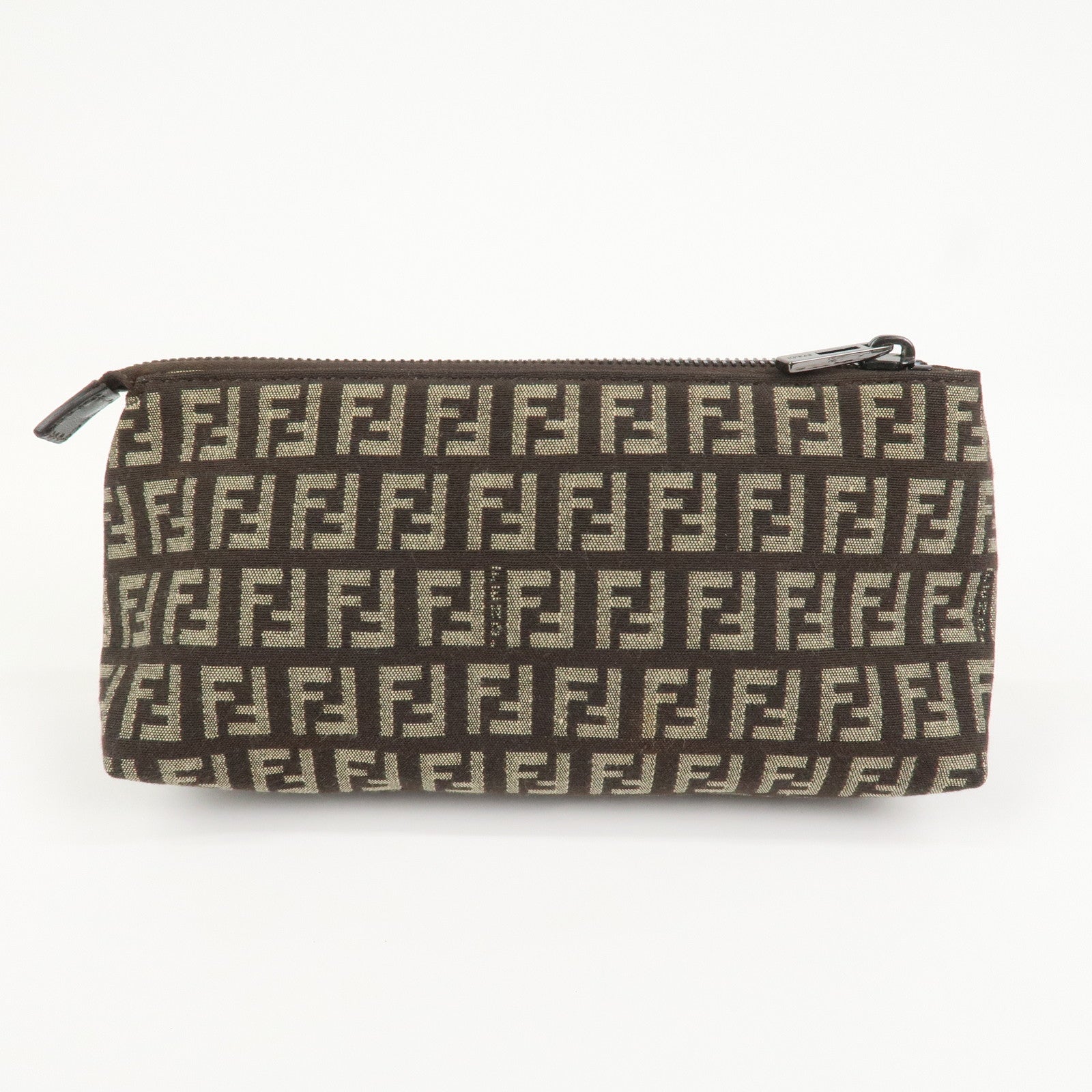 FENDI Zucchino Canvas Leather Cosmetic Pouch Makeup Pouch 7N0038