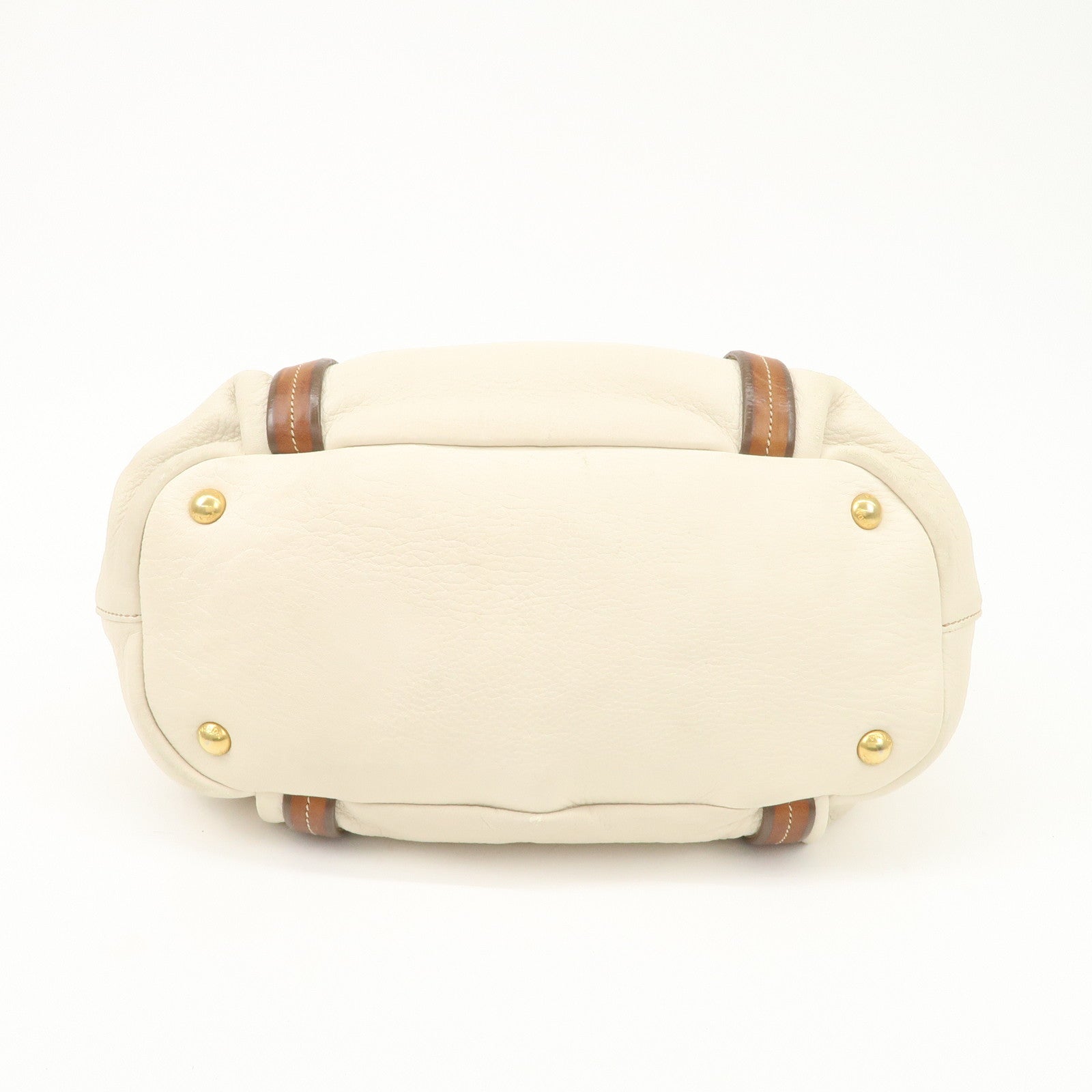 PRADA Leather 2Way Bag Tote Bag Brown White BN1773 Used