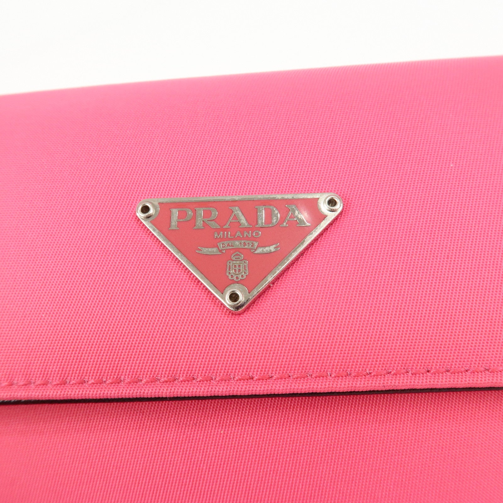 PRADA Triangle Logo Tessuto Nylon Mini Compact Wallet Neon Pink