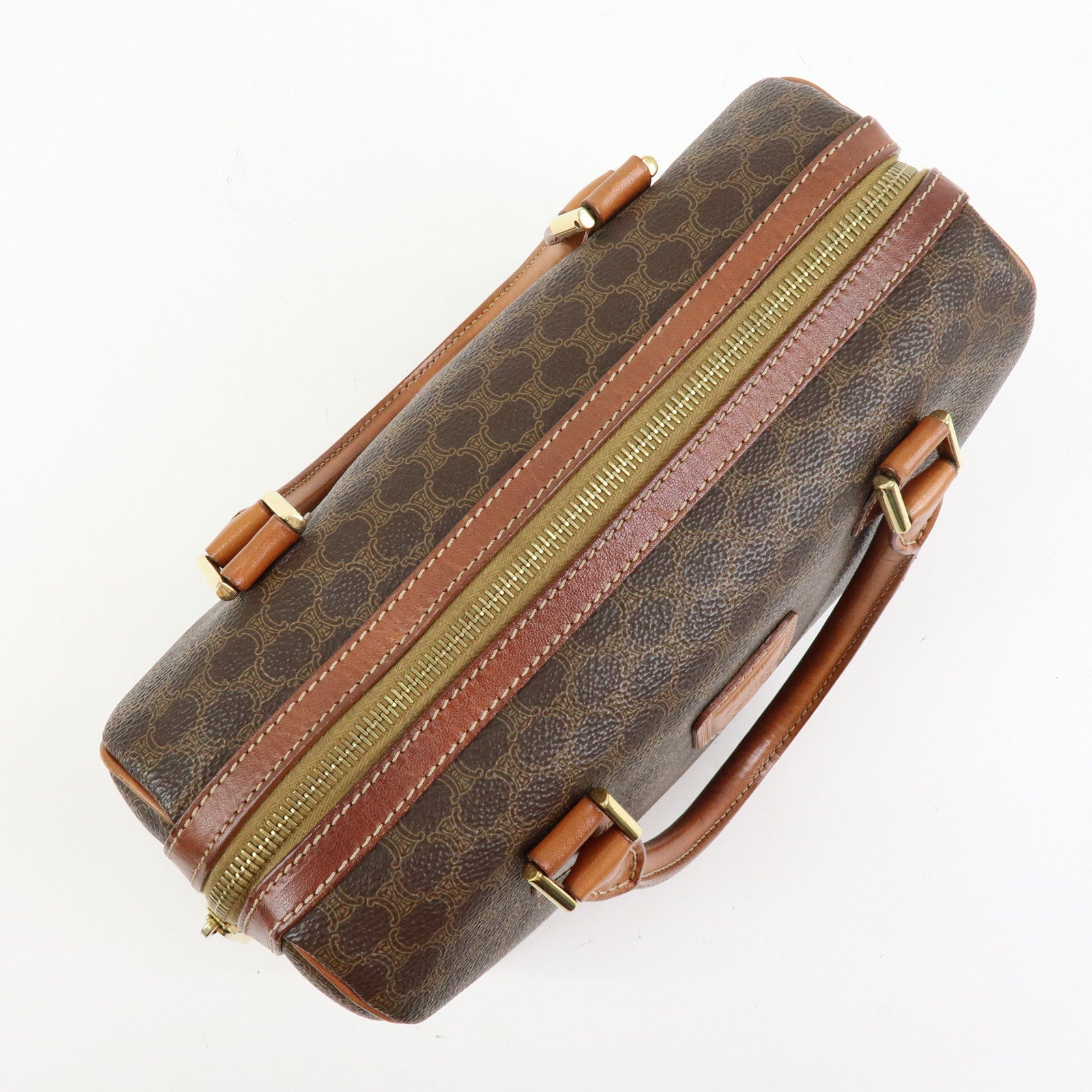 CELINE Macadam PVC Leather Boston Bag Hand Bag Brown
