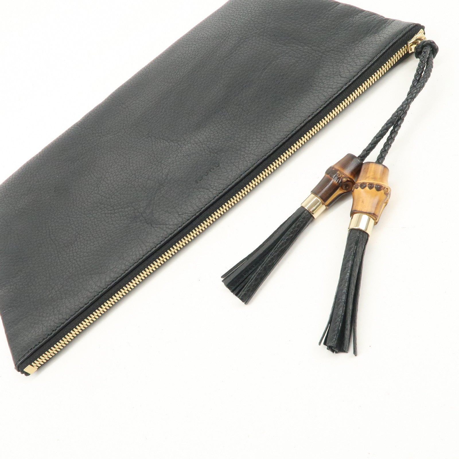 GUCCI Bamboo Leather Clutch Bag Second Bag Black 449653 Used