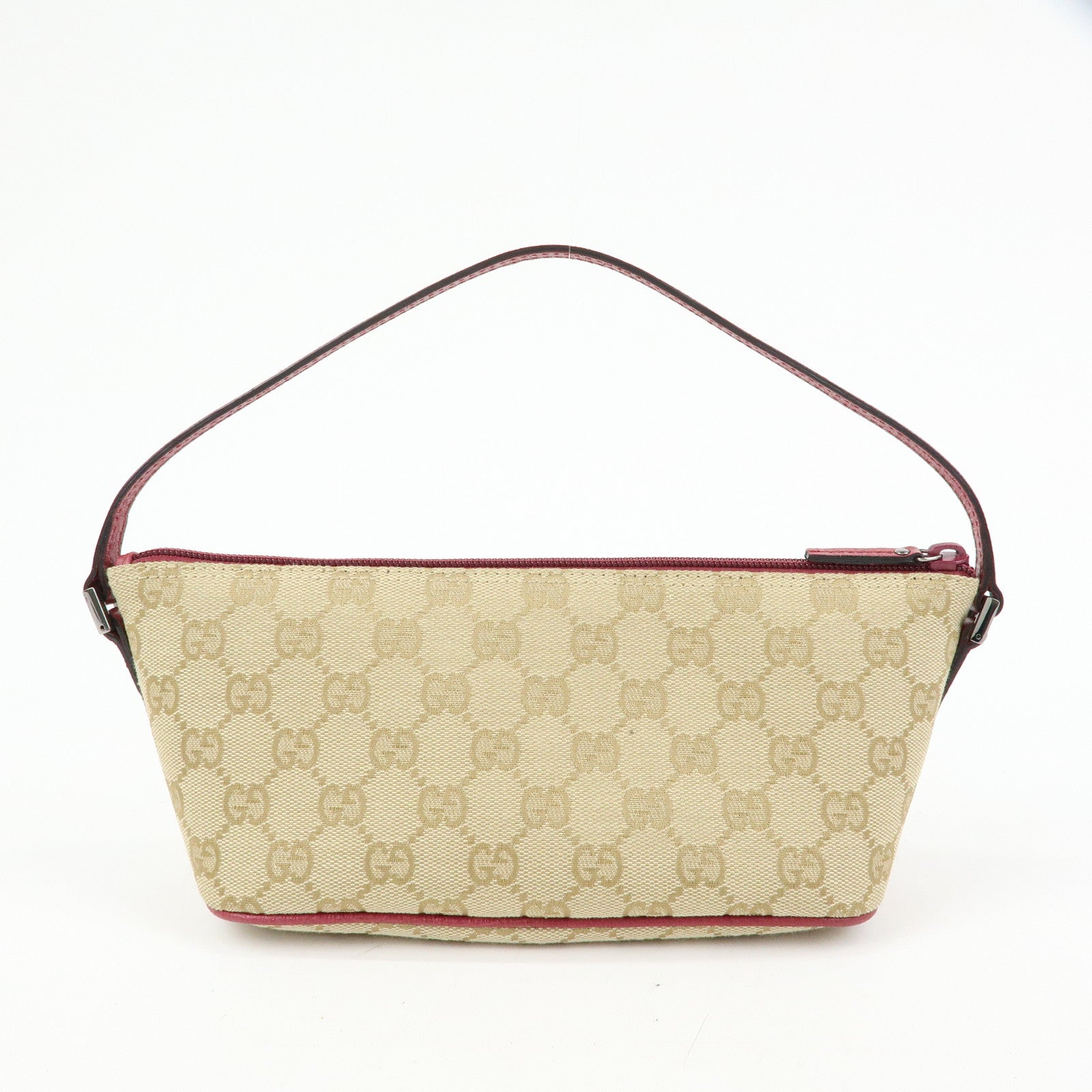 GUCCI Boat Bag GG Canvas Leather Hand Bag Beige Red 07198