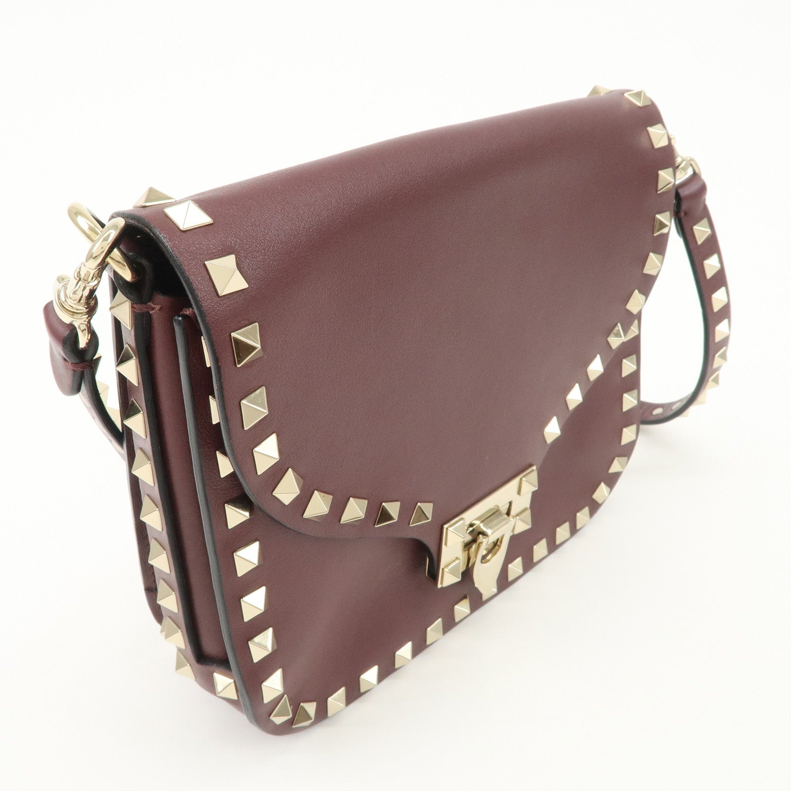 VALENTINO Rock Studs Leather Shoulder Bag Hand Bag Brown