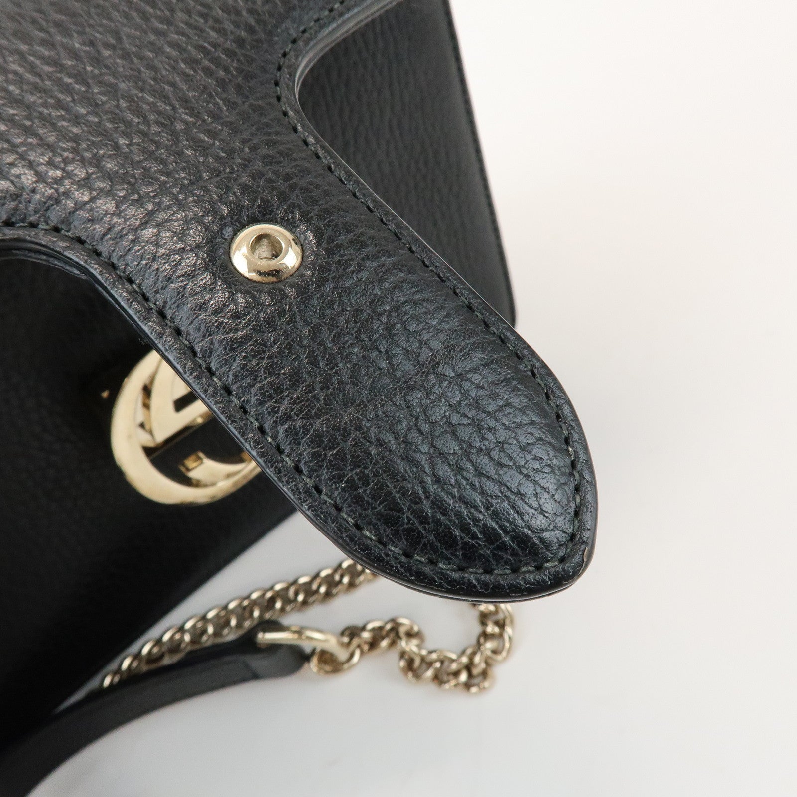 GUCCI Interlocking G Leather Chain Shoulder Hand Bag Black 510304