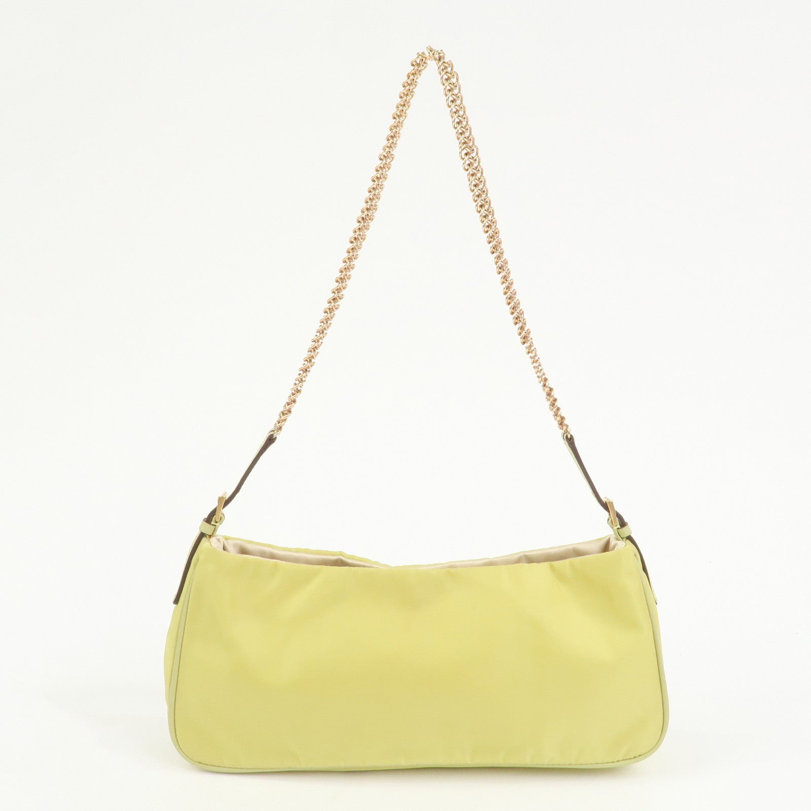PRADA Triangle Logo Nylon Leather Shoulder Bag Yellow BR0107